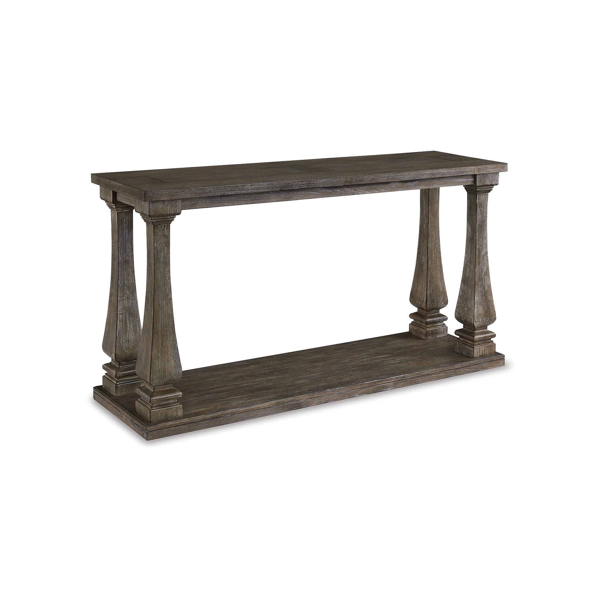 Gray Elm Wood Rectangular Sofa Table with Storage Shelf