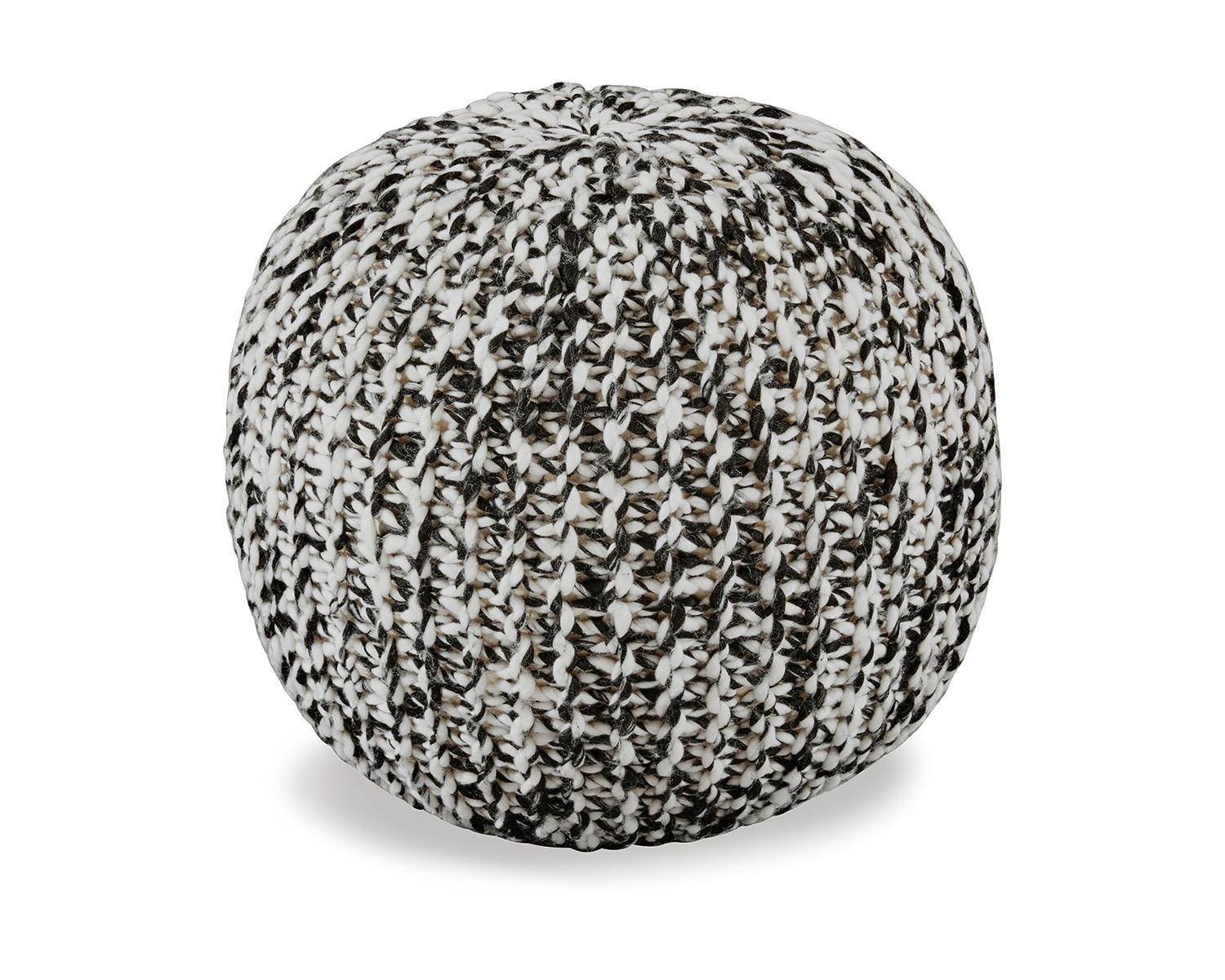 Latricia 17.5" Black and White Hand-Knitted Pouf