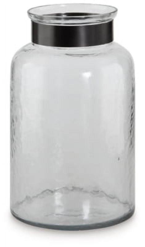 Clear Glass Vase with Pewter Metal Accent, 11 Inch