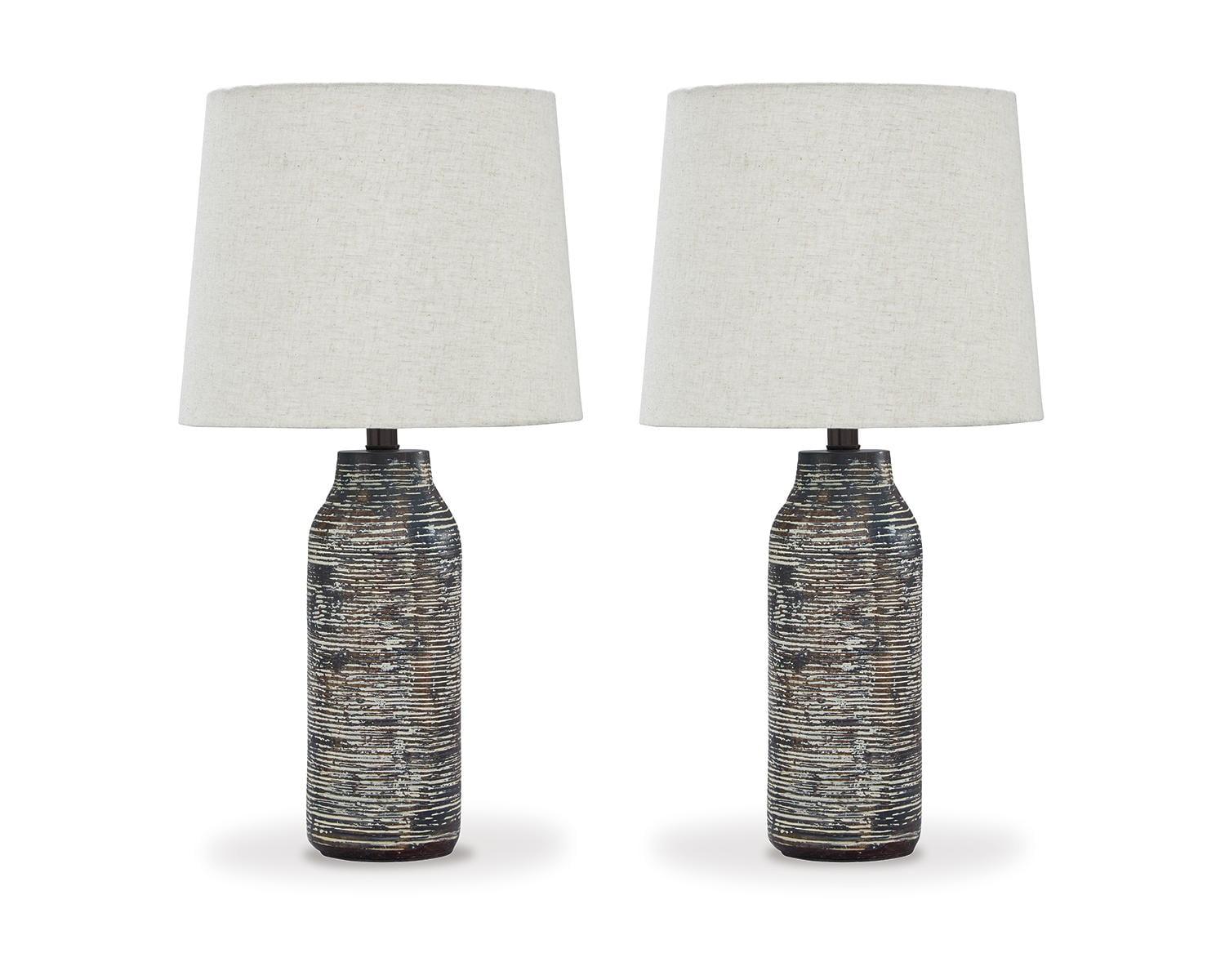 Set of 2 Mahima Paper Table Lamps Black/White - Signature Design by Ashley: Urban Industrial, 3-Way Switch, UL Listed