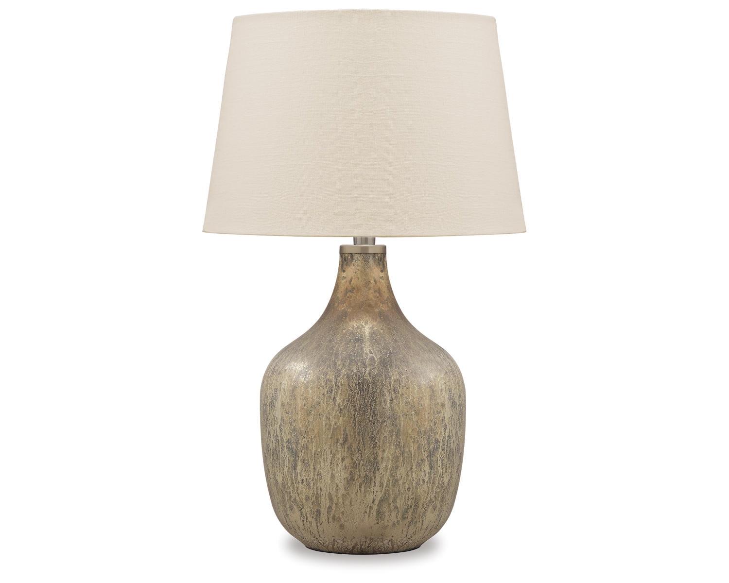 Mari Gray and Gold Mercury Glass Table Lamp with Drum Shade