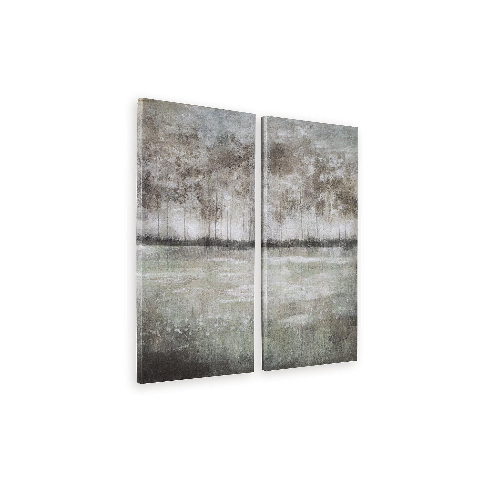 Gray and Green Abstract Woodland Canvas Wall Art Set