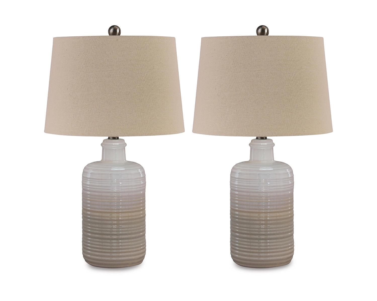 Set of 2 Taupe and White Ceramic Table Lamps