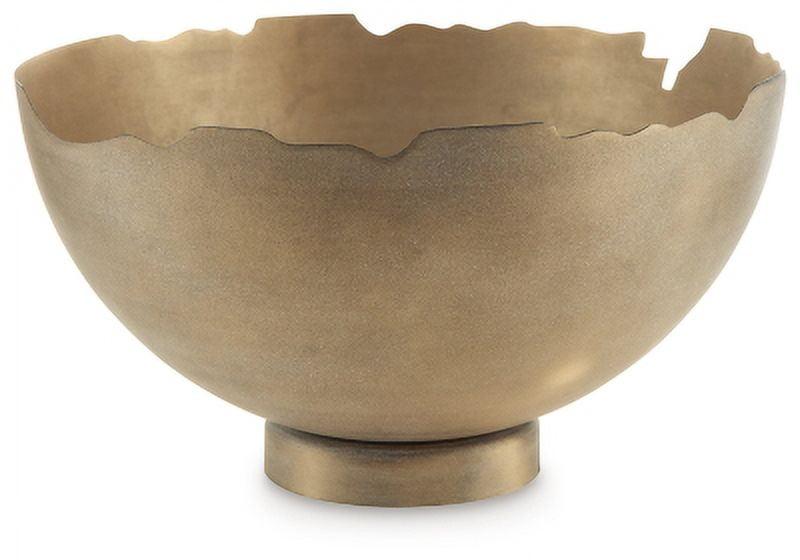 Antique Gold Metal Decorative Bowl with Textured Edge