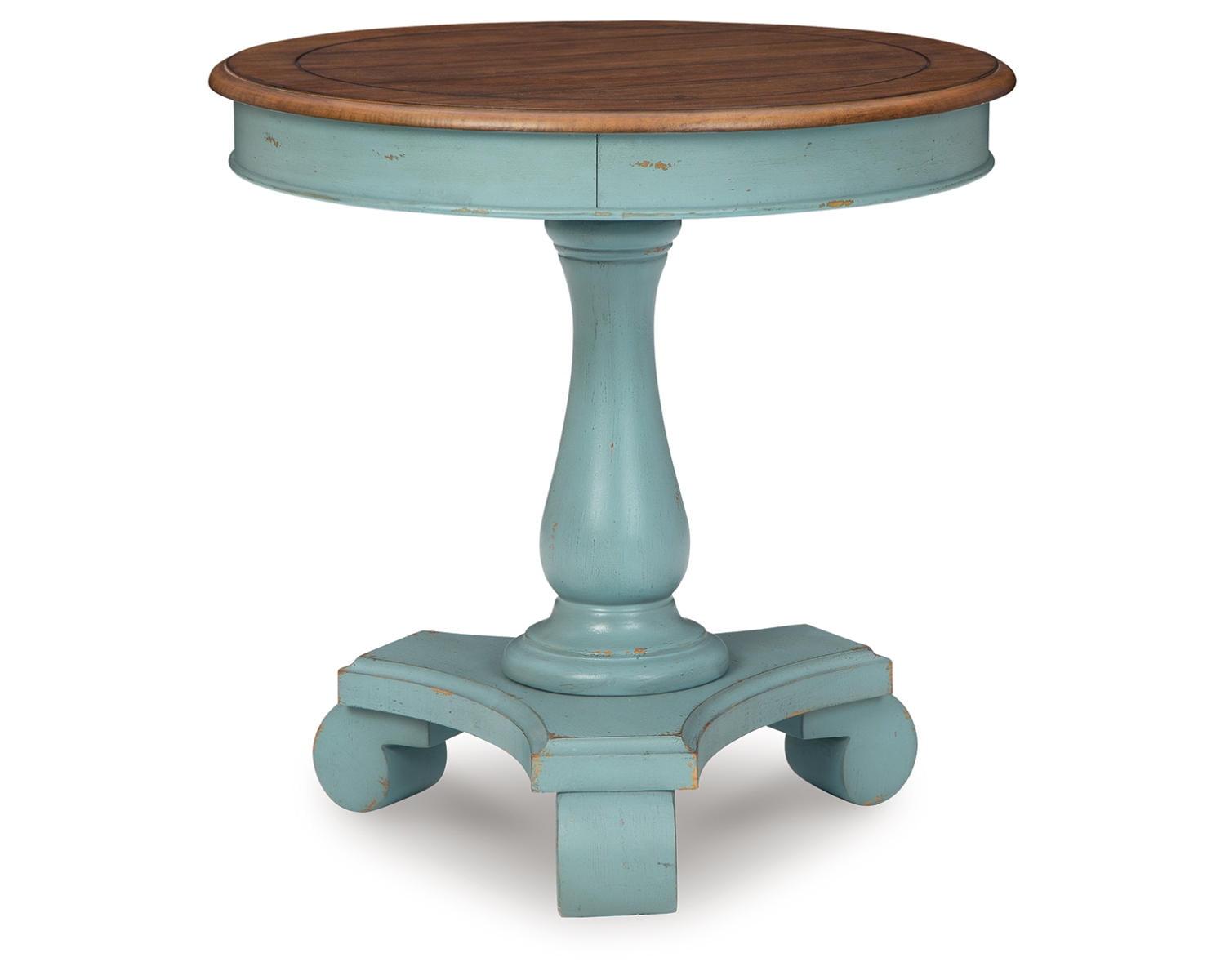 Antiqued Gray and Brown Round Wood Accent Table
