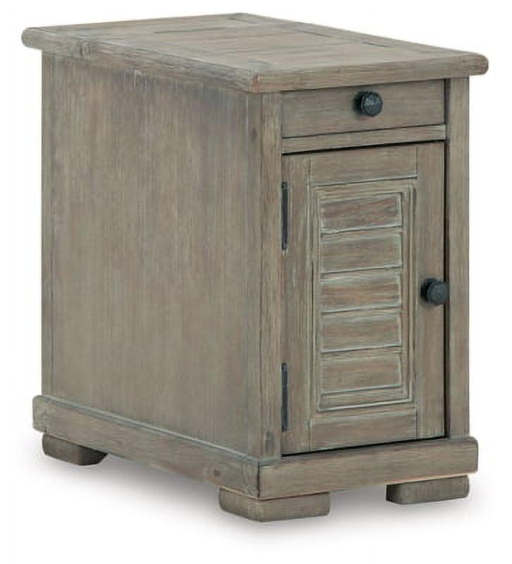 Beige Rectangular Wood End Table with Storage