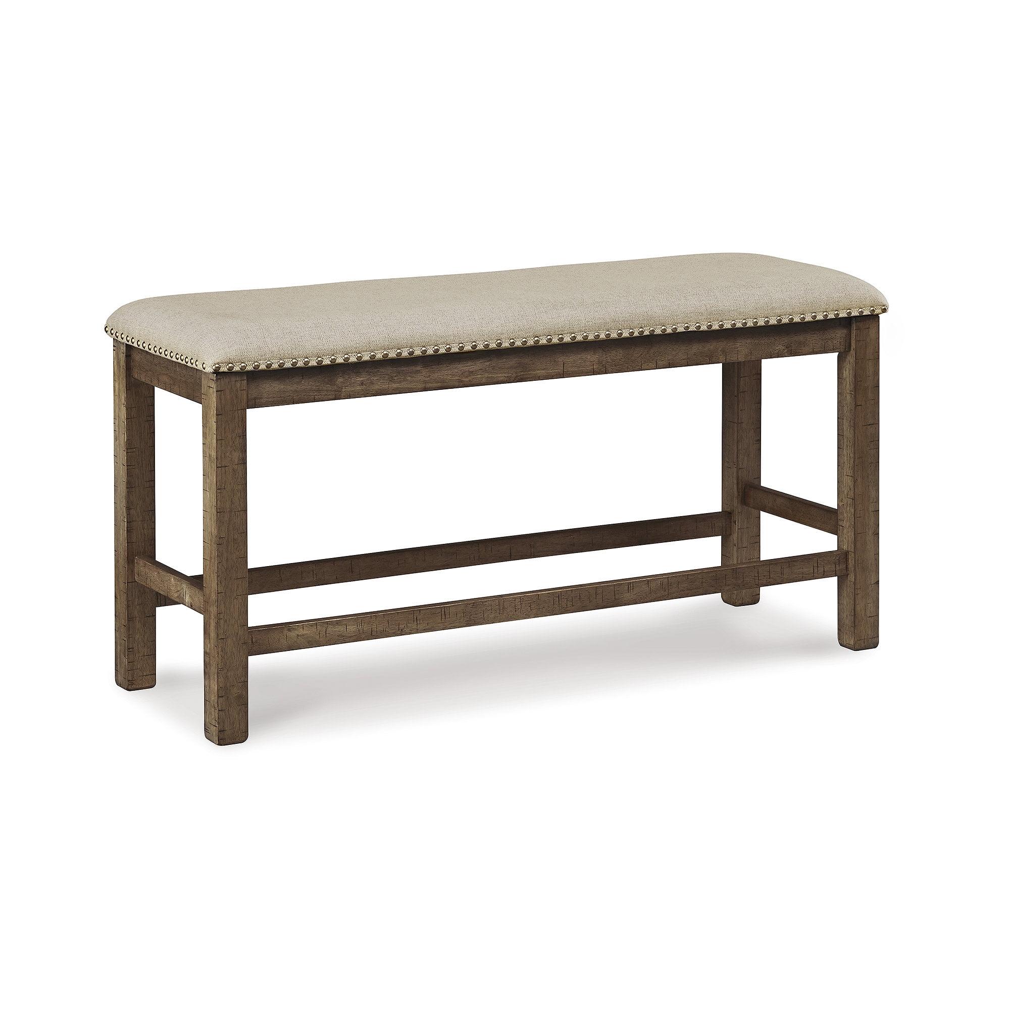 Distressed Nutmeg 48.5" Transitional Dining Bench with Beige Upholstery