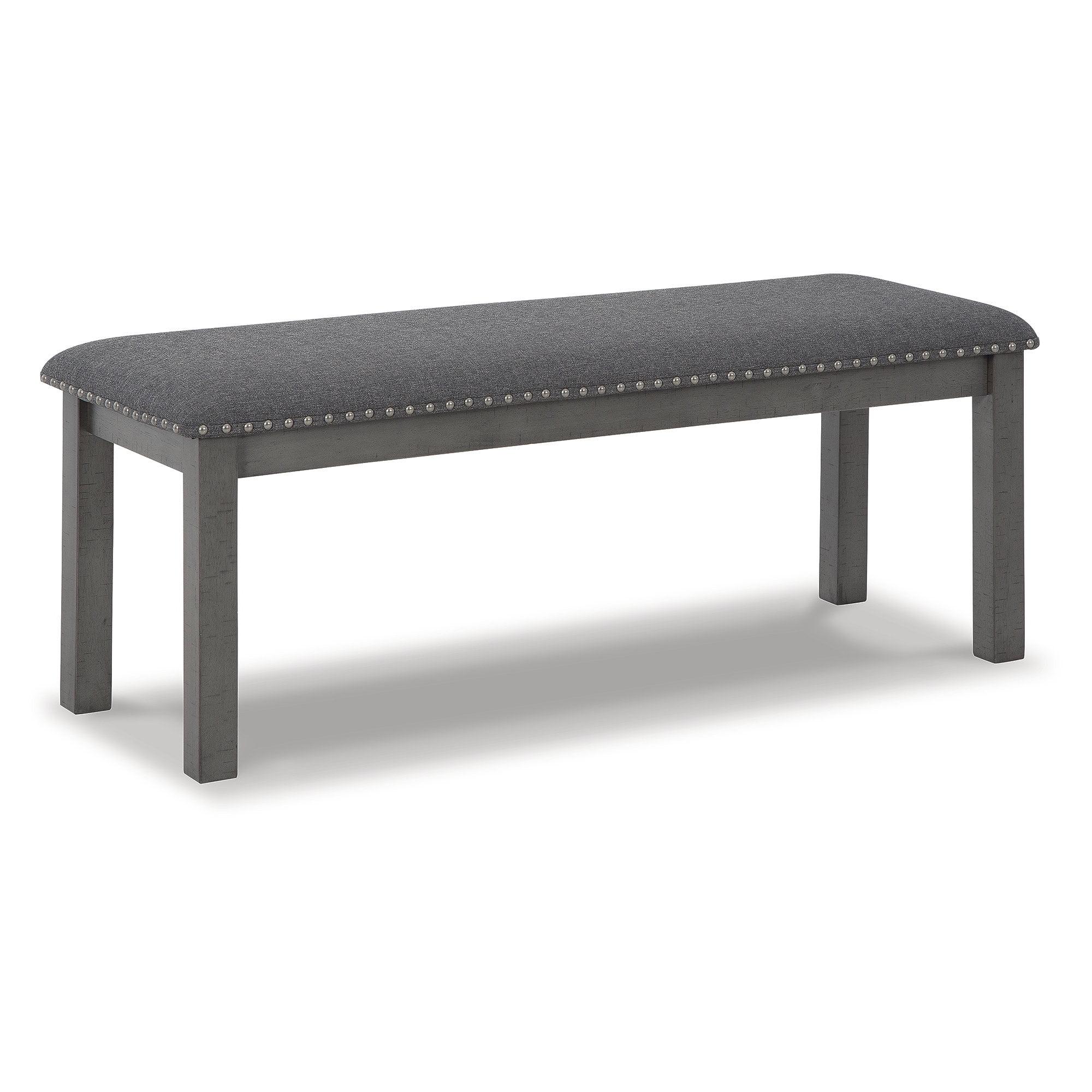 Myshanna Smoky Grey Cushioned Dining Bench with Nailhead Trim