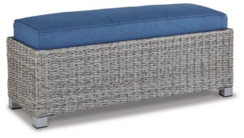 50" Blue and Light Gray Resin Wicker Outdoor Bench with Cushion