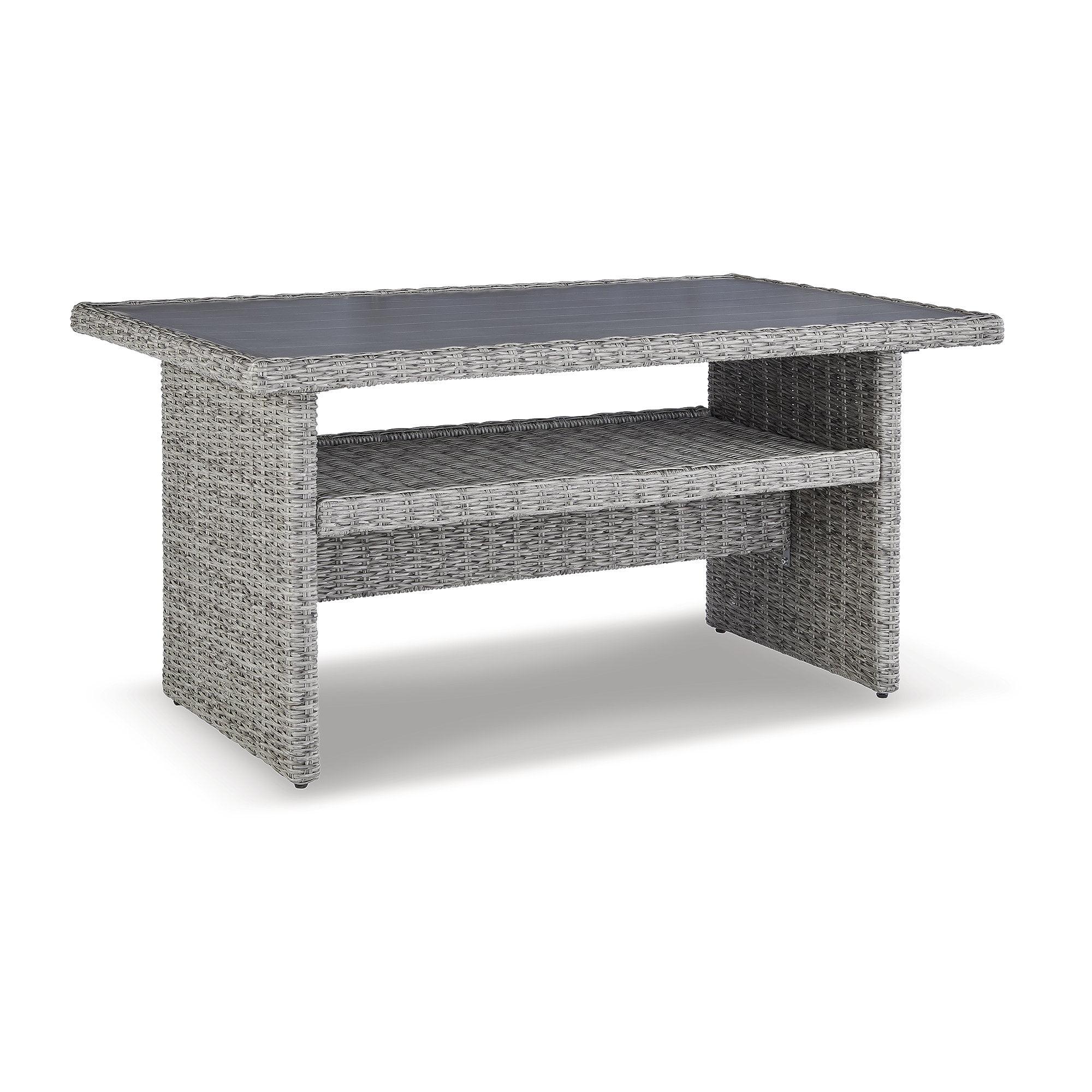 Light Gray Rectangular Resin Wicker Outdoor Table with Shelf