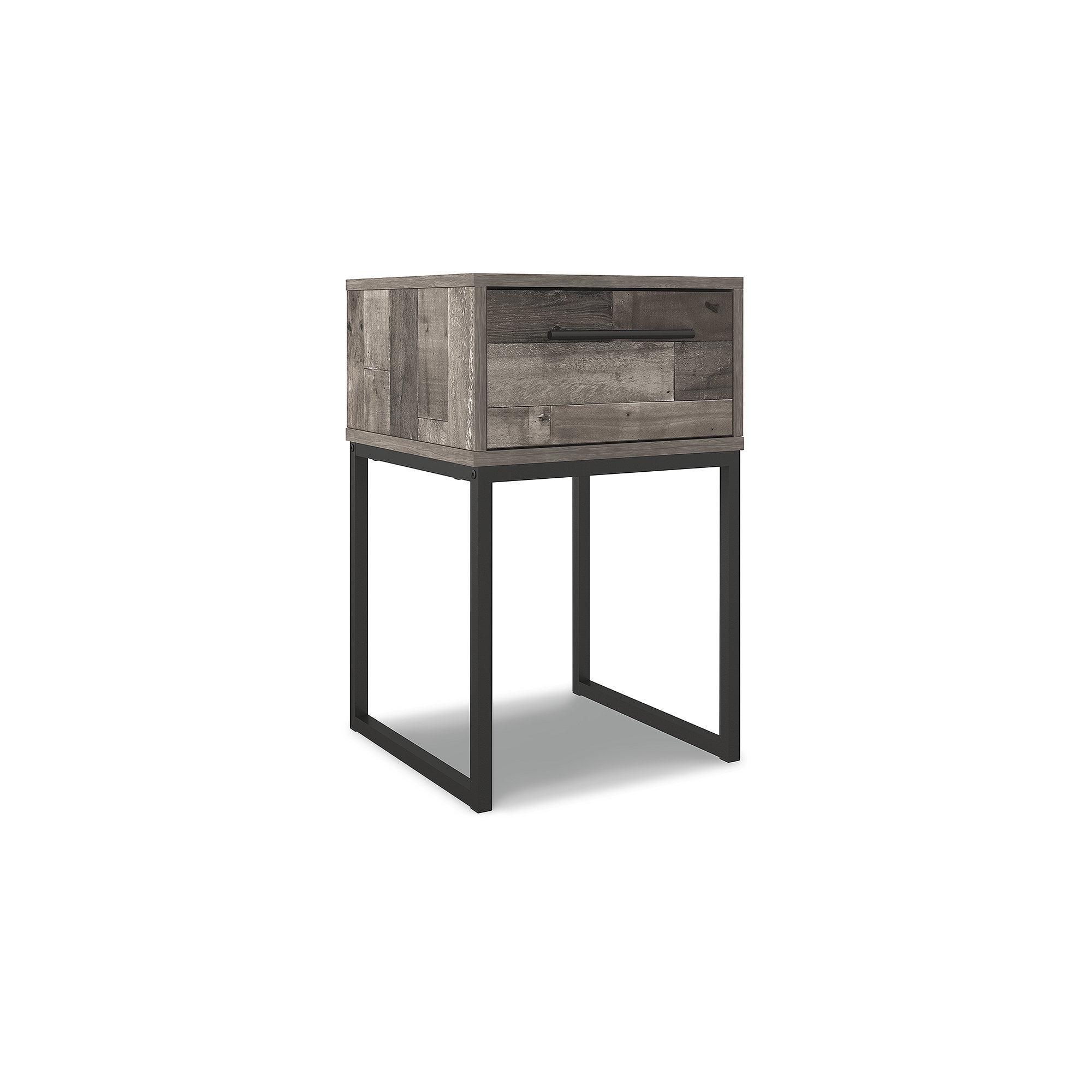 Neilsville Gray and Black 1-Drawer Nightstand with Metal Legs