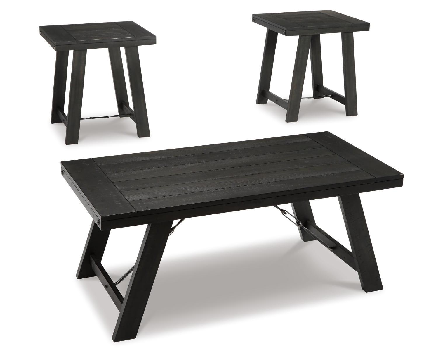 Noorbrook Black and Gray Rectangular Acacia Wood Table Set