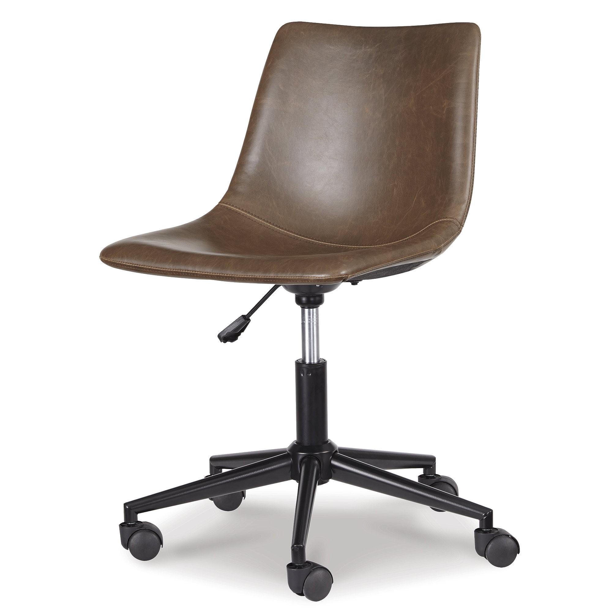 Contemporary Brown Faux Leather Swivel Desk Chair with Metal Base