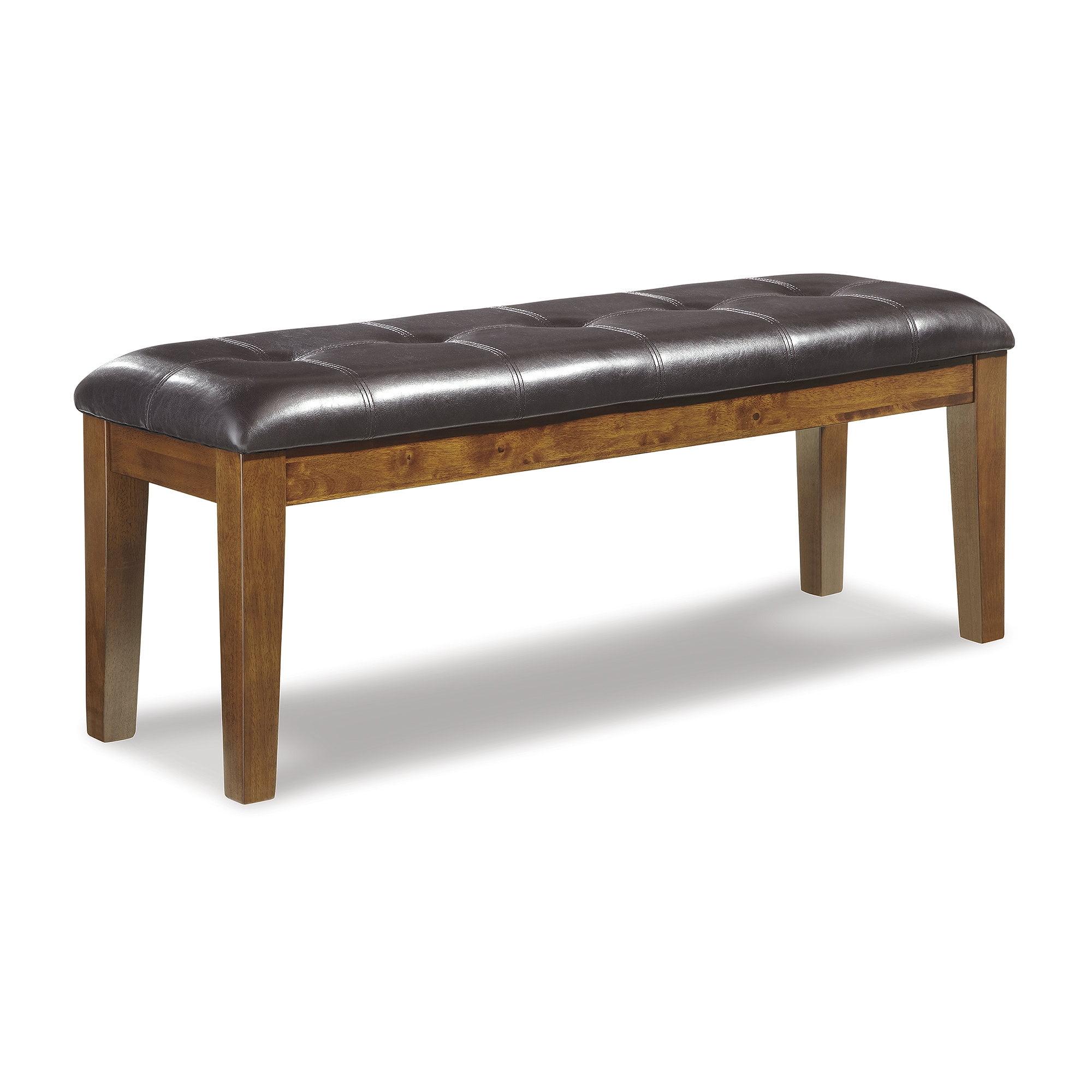 Medium Brown Tufted Faux Leather Dining Bench with Hardwood Frame