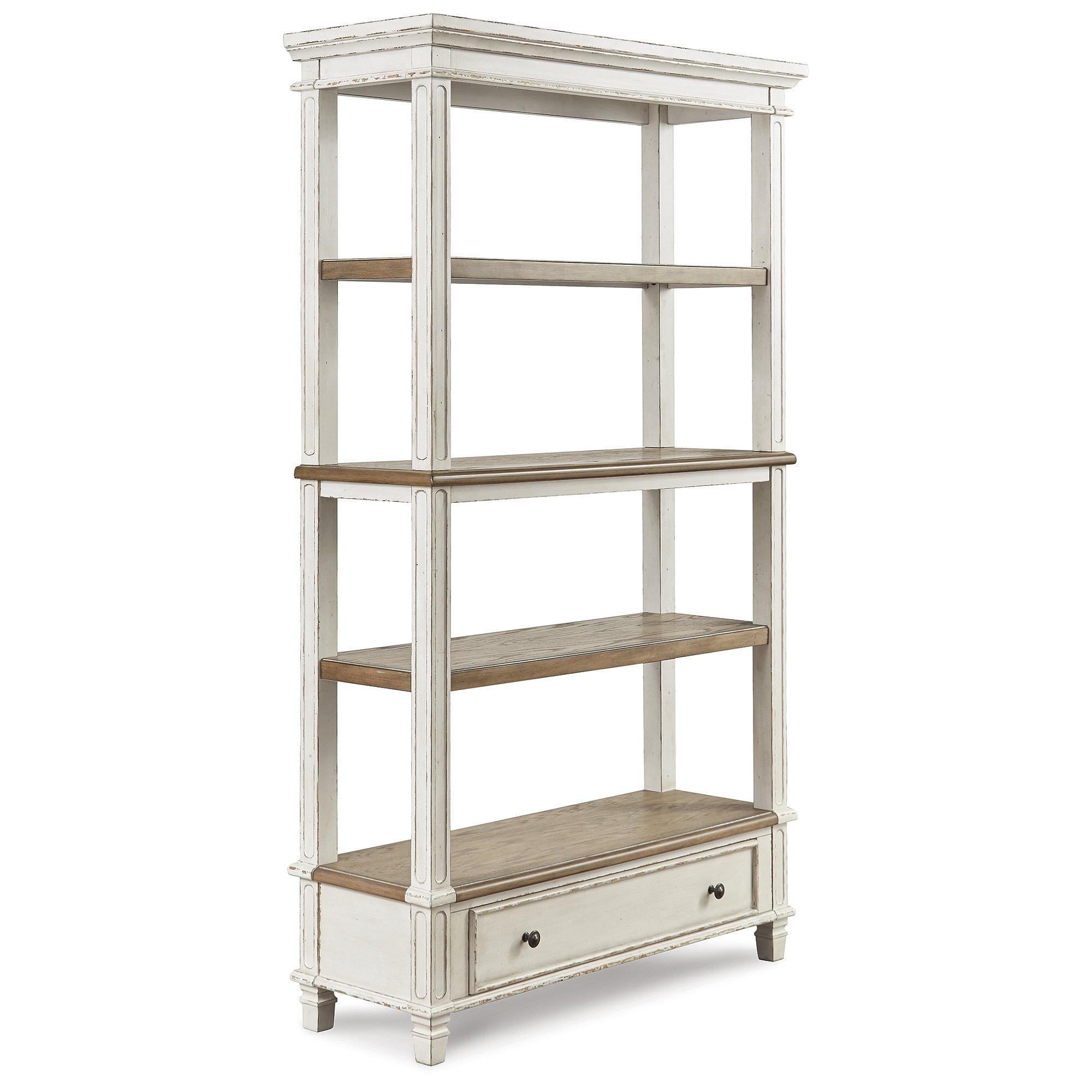 75" Realyn Bookshelf - Signature Design by Ashley: Cottage Style, Antiqued Two-Tone Finish, Open Shelves
