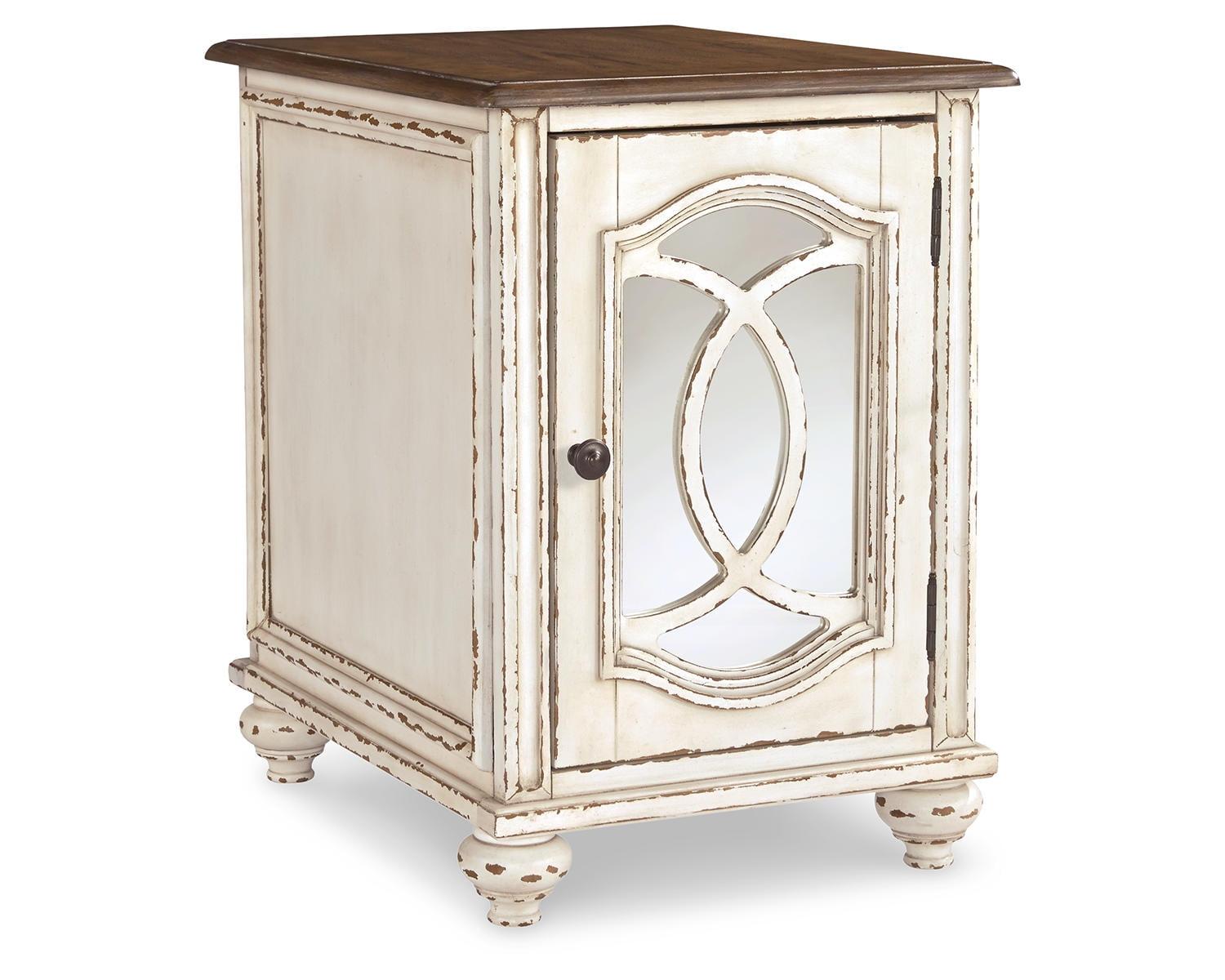 Antiqued Two-Tone Mirrored Cottage End Table with Storage