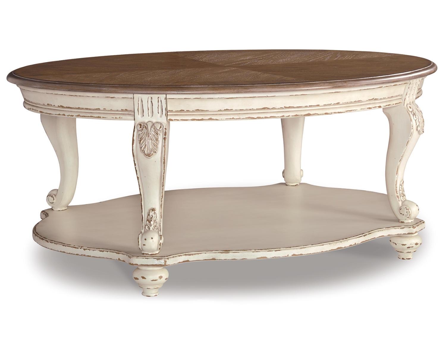 Antiqued Two-Tone Oval Wood Coffee Table with Cabriole Legs