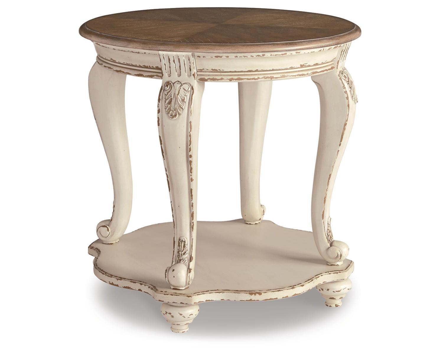 Antiqued Two-Tone Mirrored Storage Round End Table