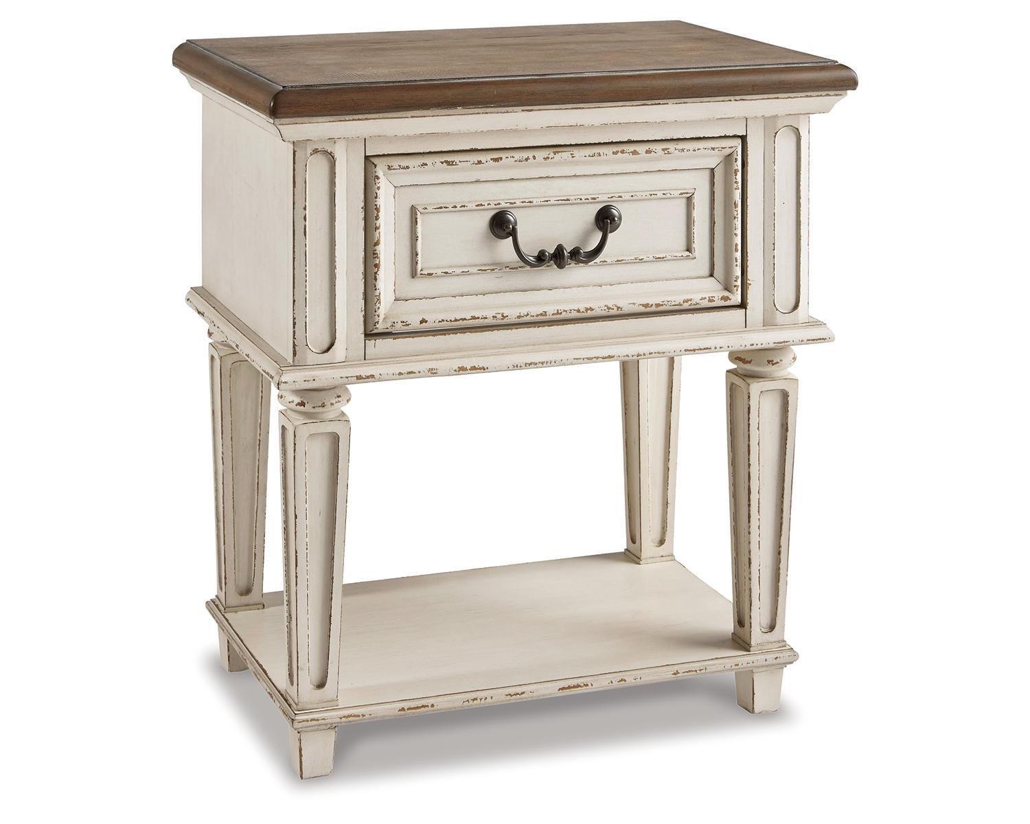 Chipped White Rustic 1-Drawer Nightstand with Open Shelf