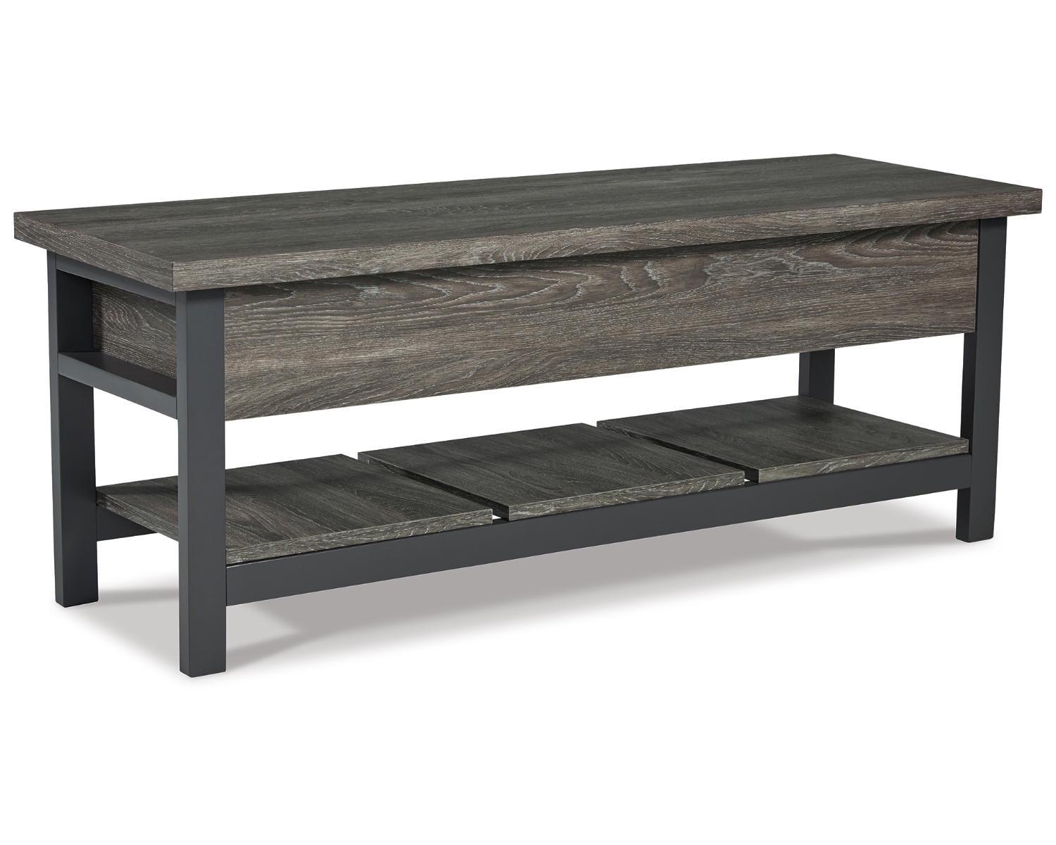 Rhyson 48" Brown Transitional Storage Bench with Plank Shelf