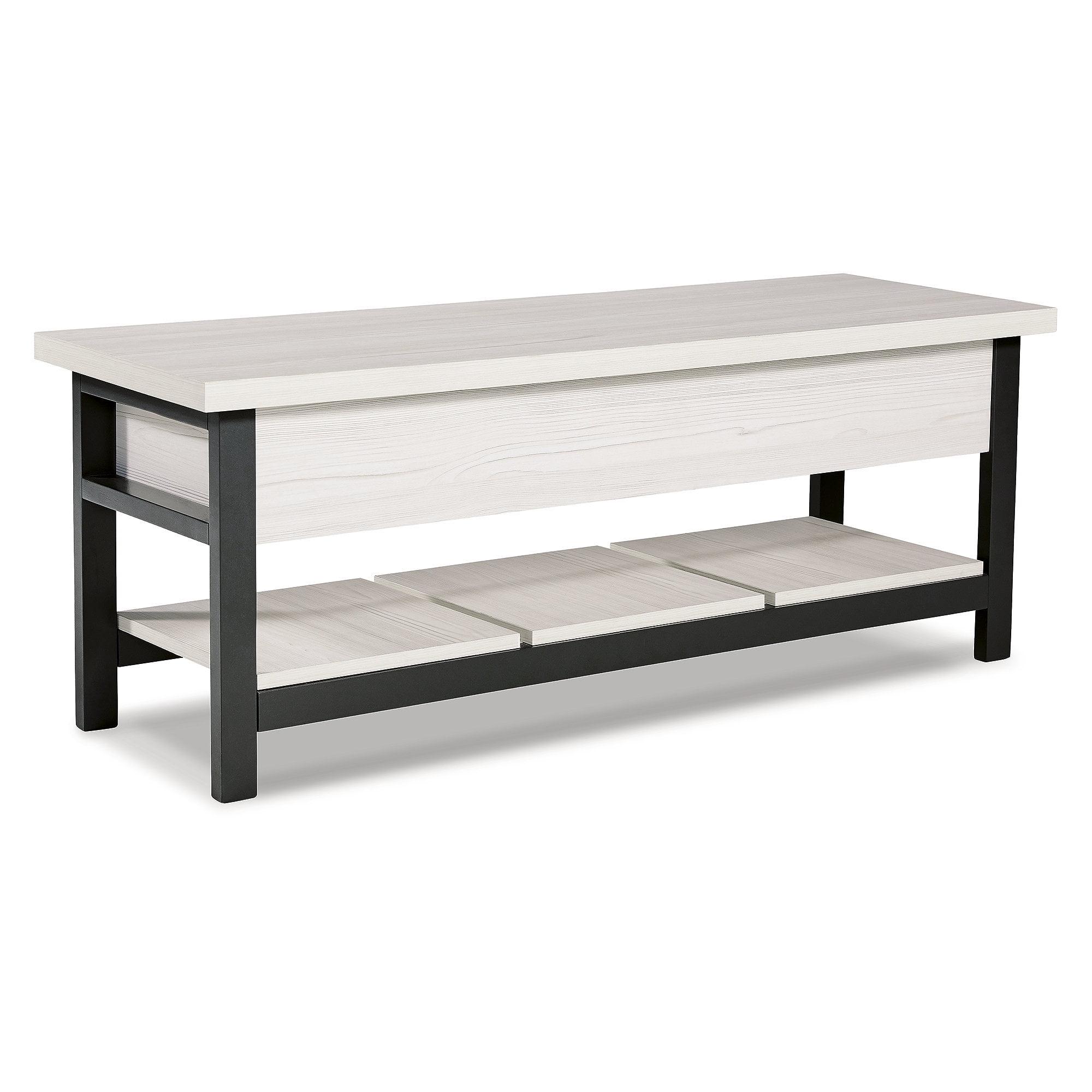 Casual Contrast 48" Black & White Storage Bench with Plank Shelf