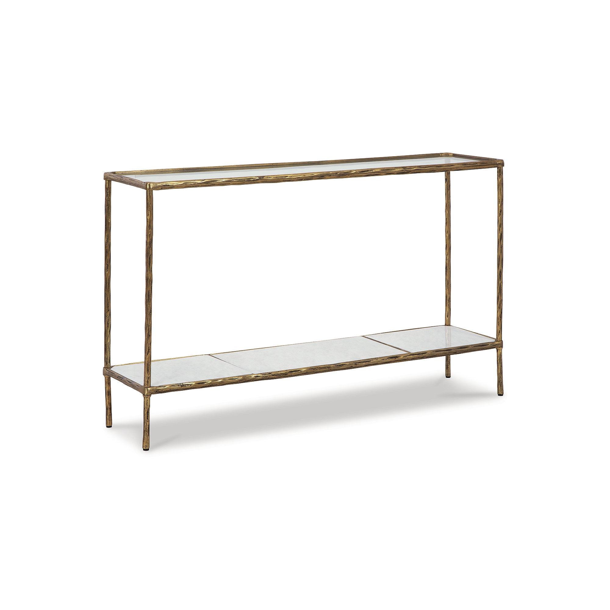 Transitional Gold Metal & Glass Console Table with Marble Shelf