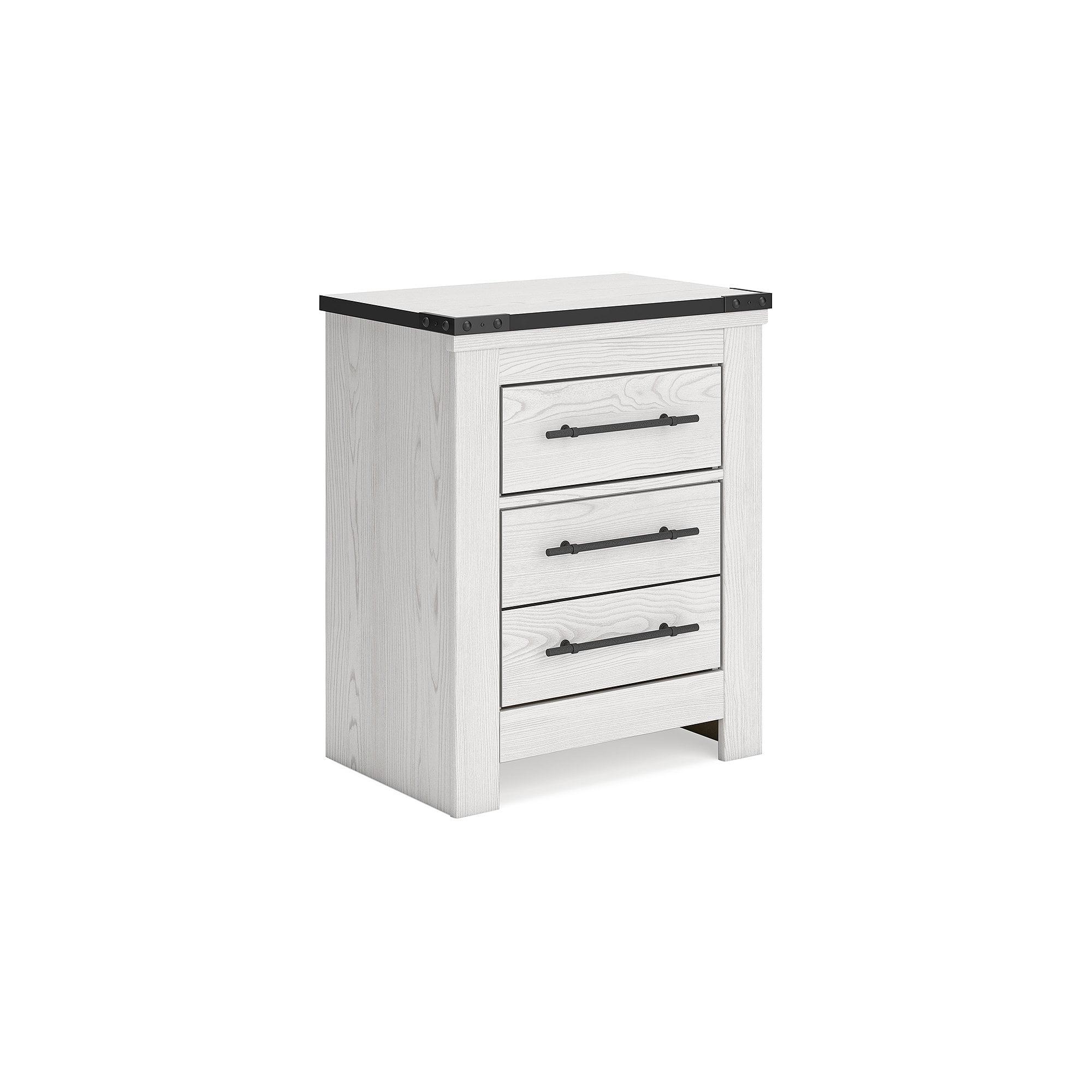 White Transitional 2-Drawer Nightstand with Pewter Handles