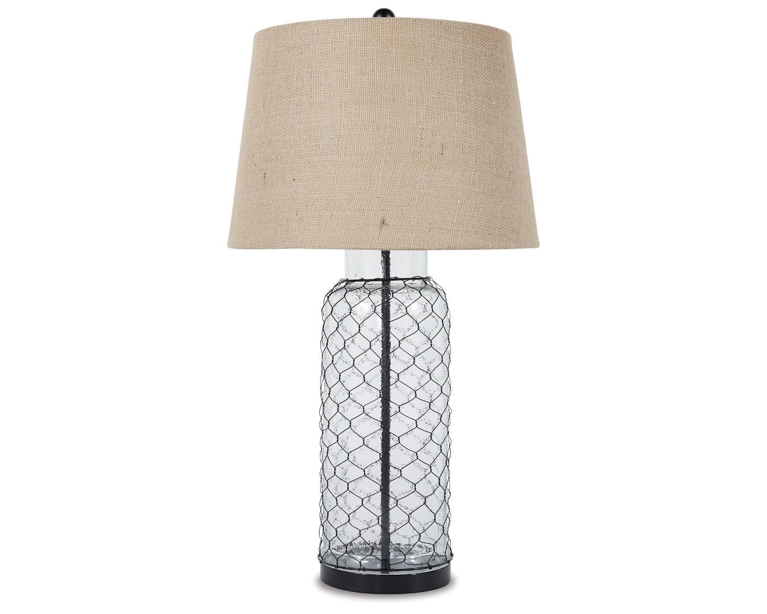 Sharmayne Transparent Glass Table Lamp - Signature Design by Ashley: Coastal Chic Farmhouse Decor, Linen-Weave Shade, UL Listed