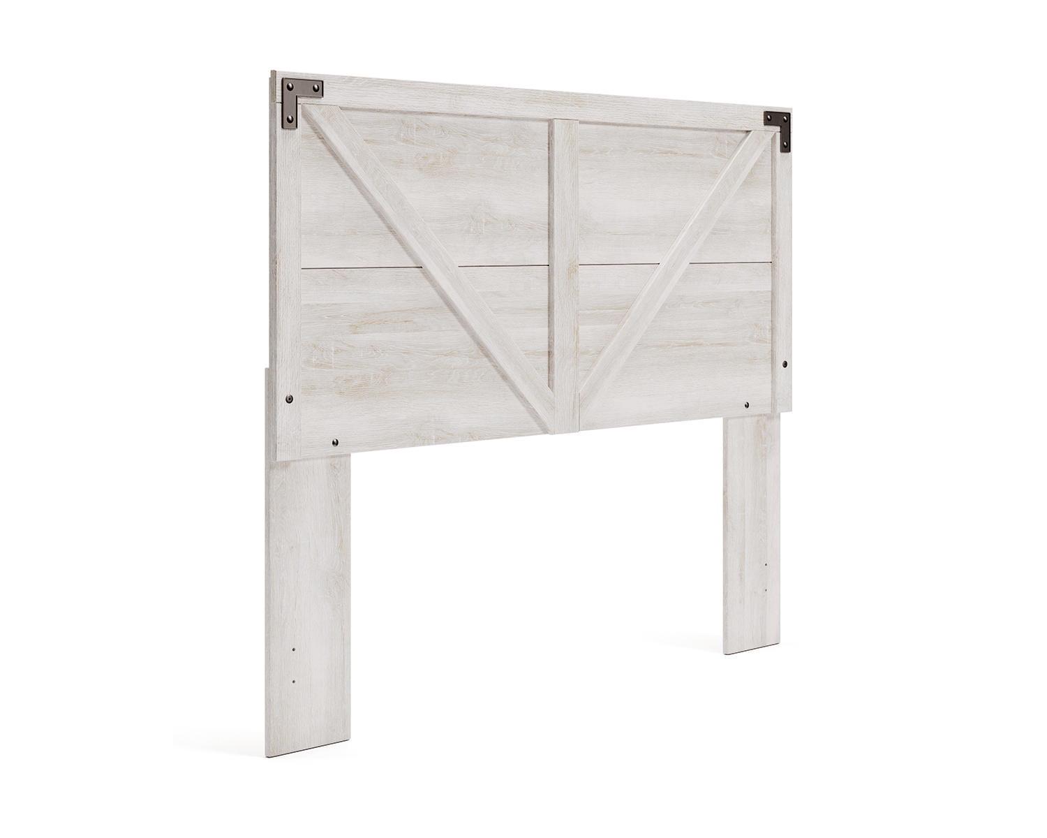 Whitewash Wood Queen Panel Headboard with Crossbuck Detail