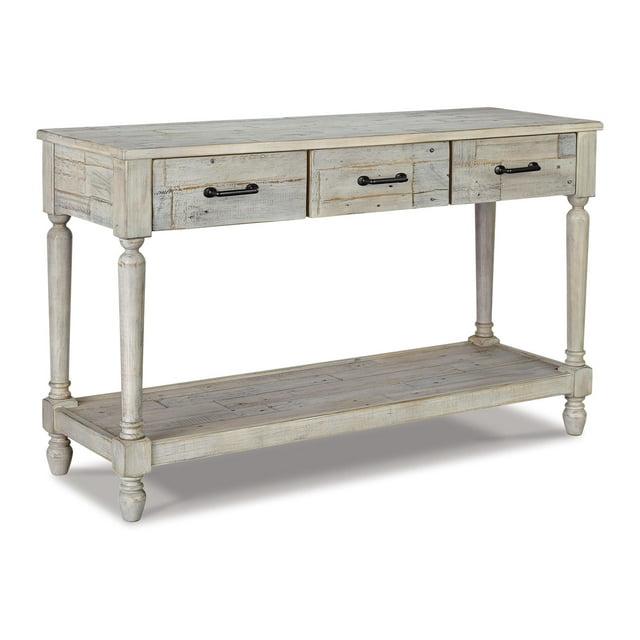 Shawnalore Sofa/Console Table Whitewash - Signature Design by Ashley: Pine Wood, Farmhouse Style, with Drawers & Shelf