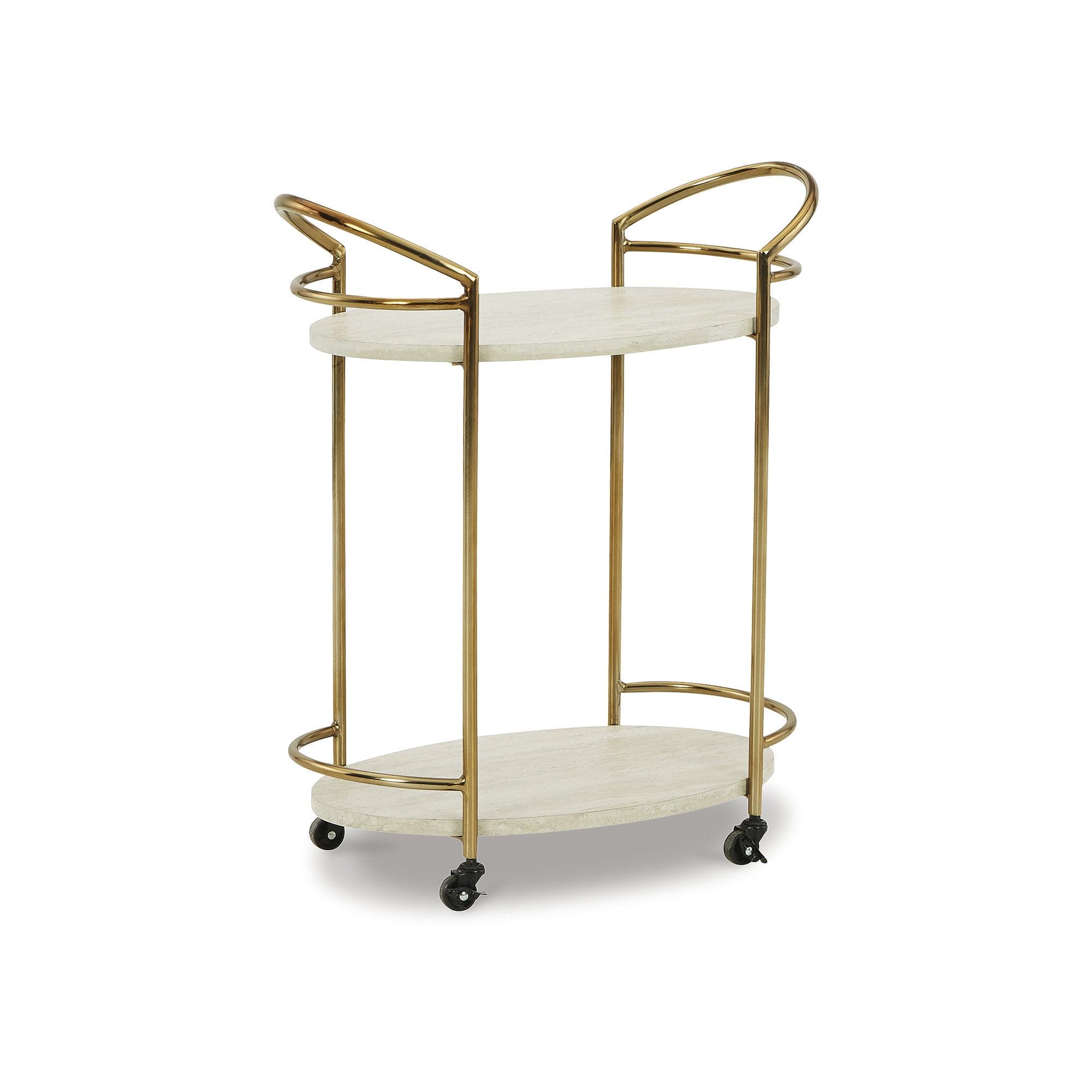 Gold and Cream Faux Travertine Bar Cart with Storage