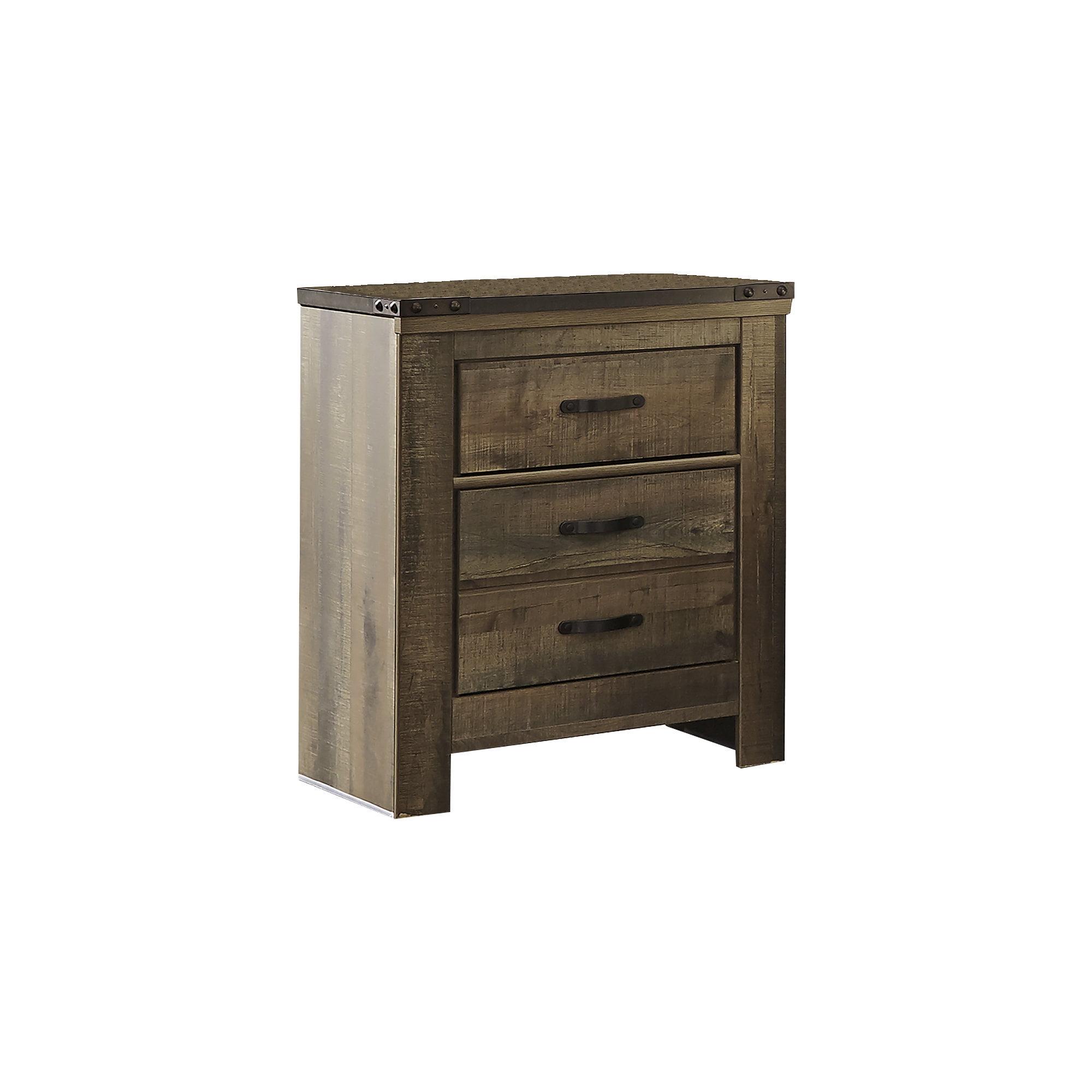 Rustic Brown 2-Drawer Nightstand with Charging Station