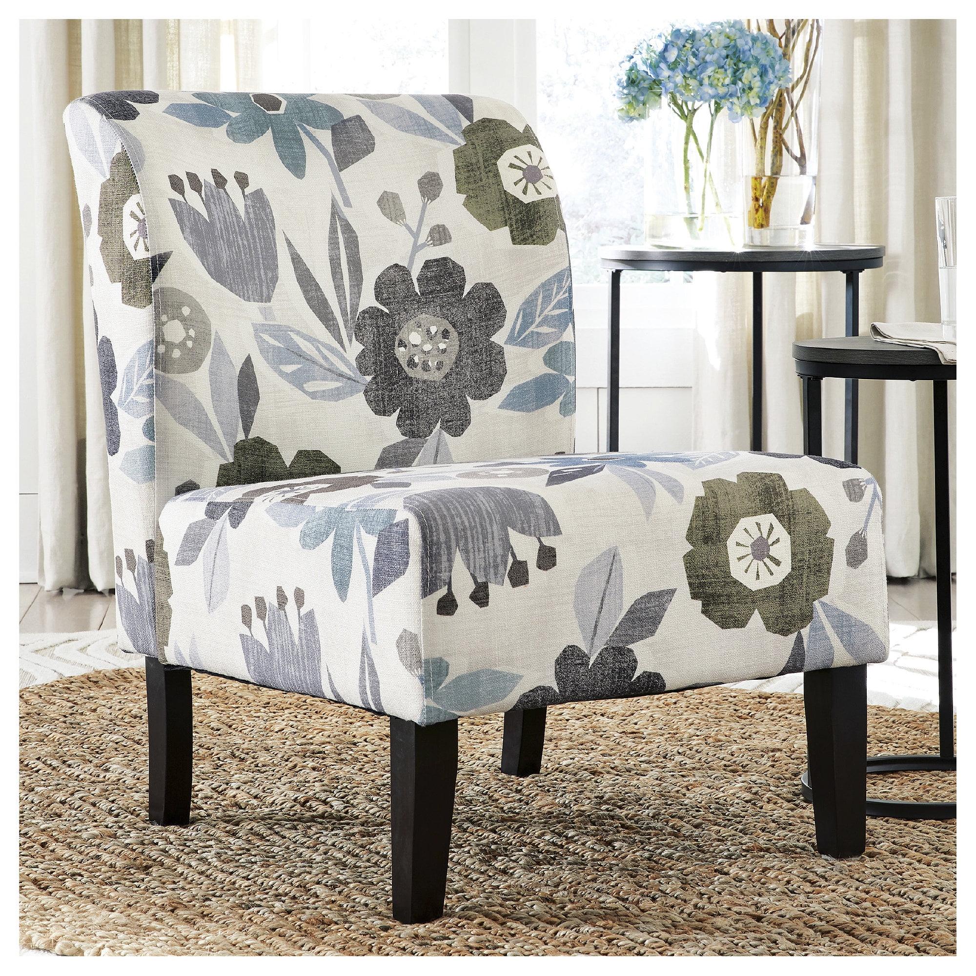 Signature Design by Ashley Triptis Accent Chair, Armless, Floral Pattern Upholstery, Ivory/Blue/Charcoal/Brown