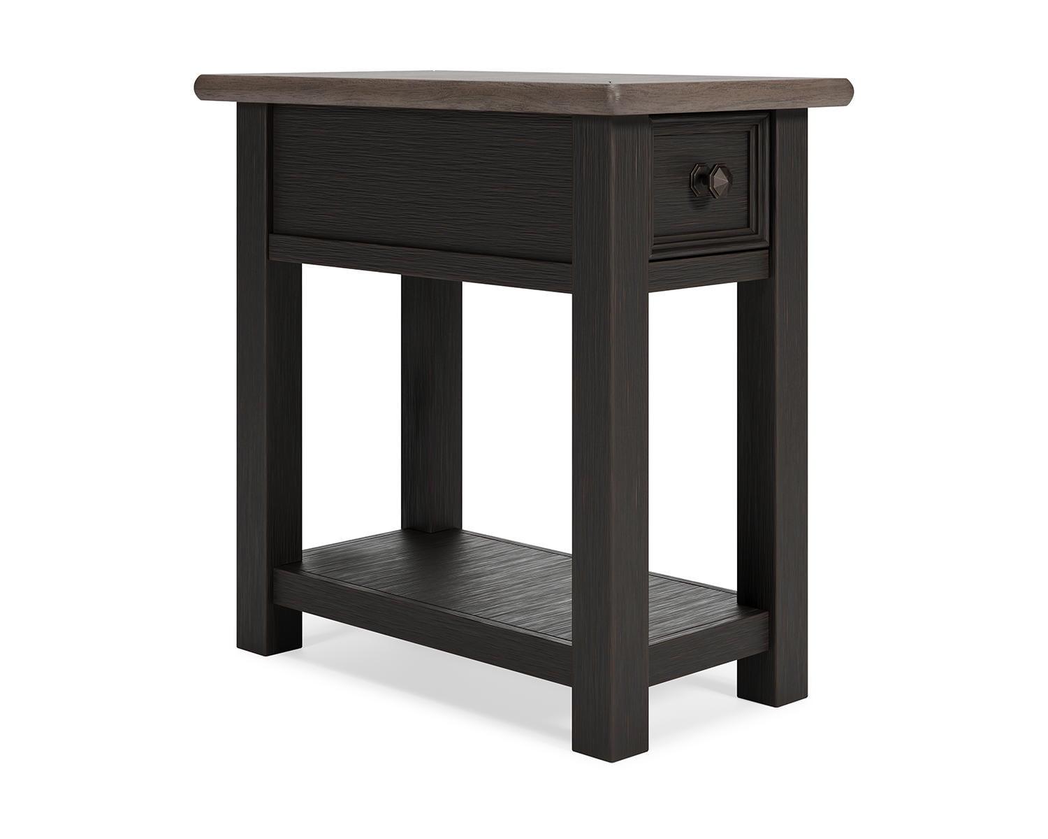 Modern Tyler Creek 14'' Chairside End Table with USB Ports, Black/Brown