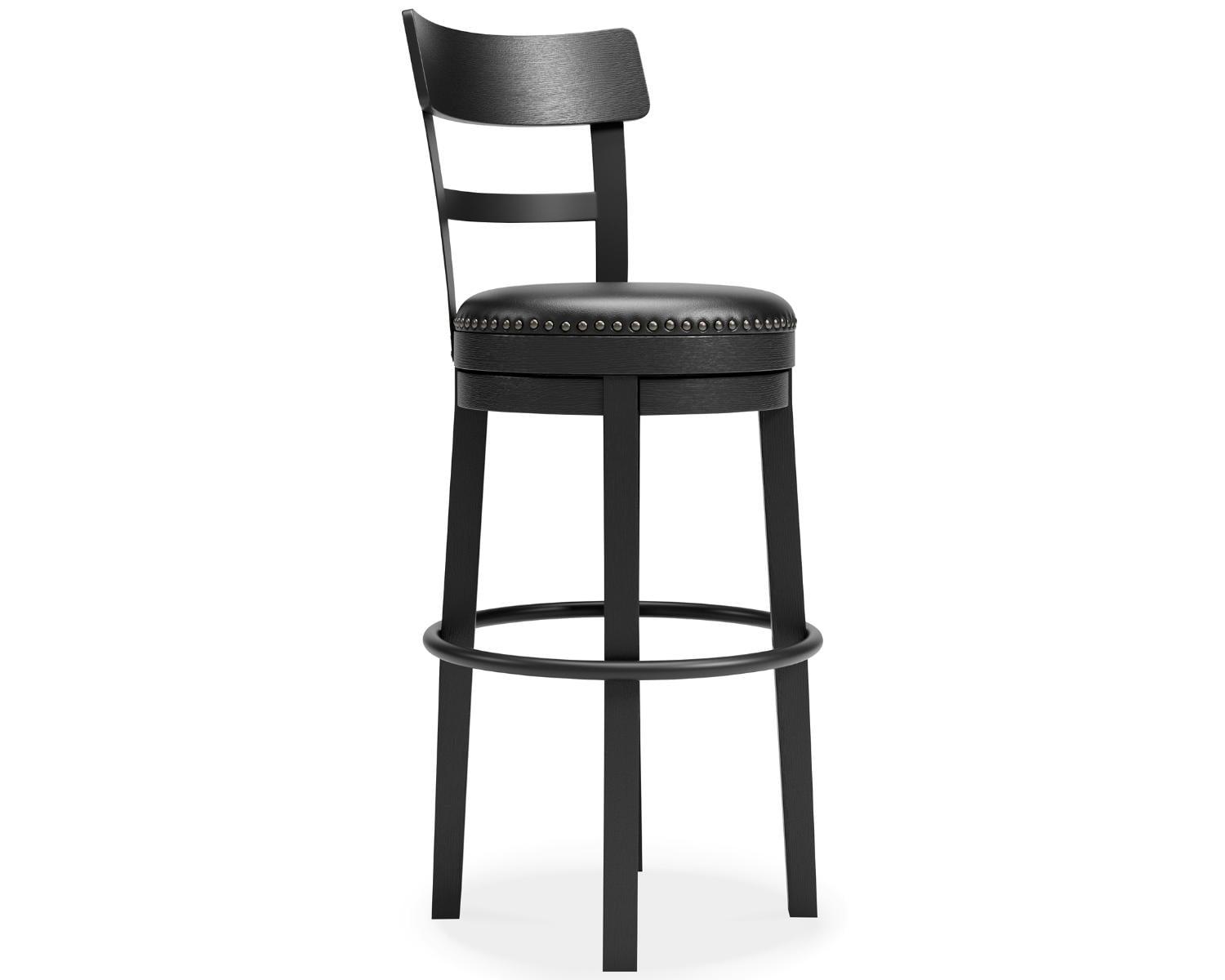 Transitional Black Wood Swivel Barstool with Nailhead Trim