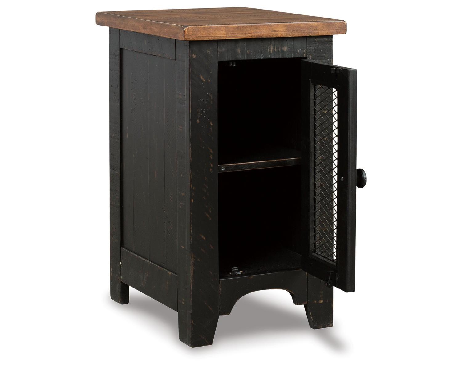 Valebeck Black and Brown Rustic Wood Metal Storage End Table