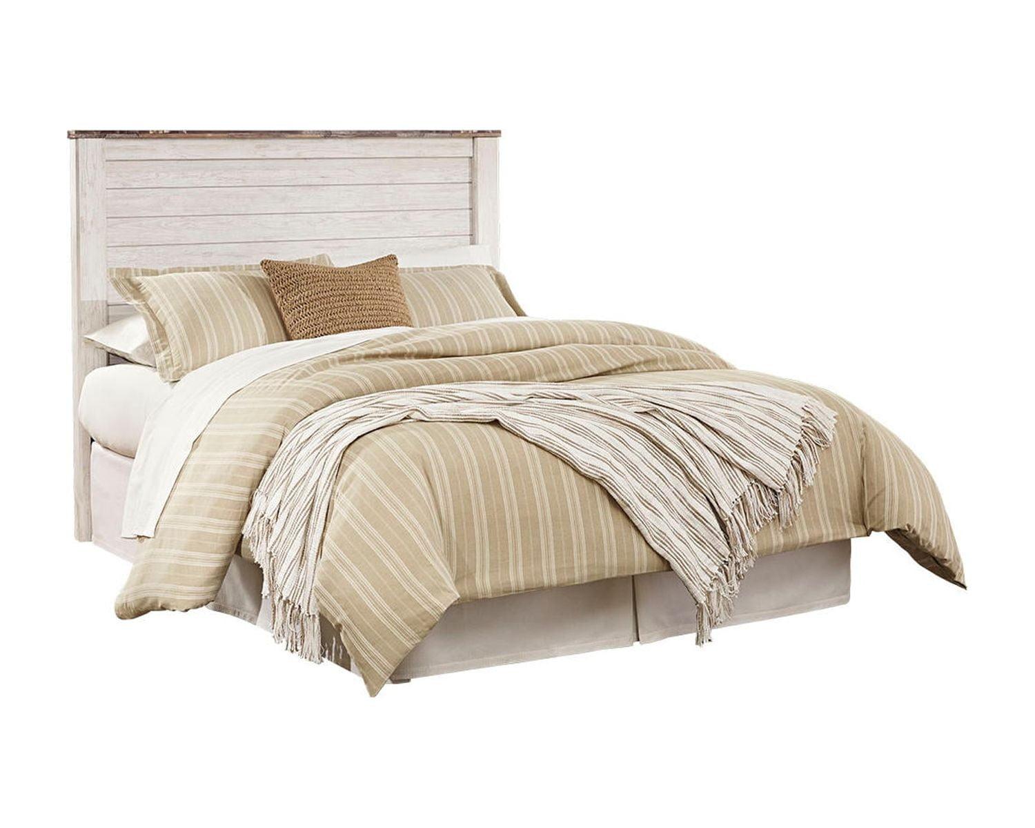 Whitewash Queen Transitional Wood Panel Bed