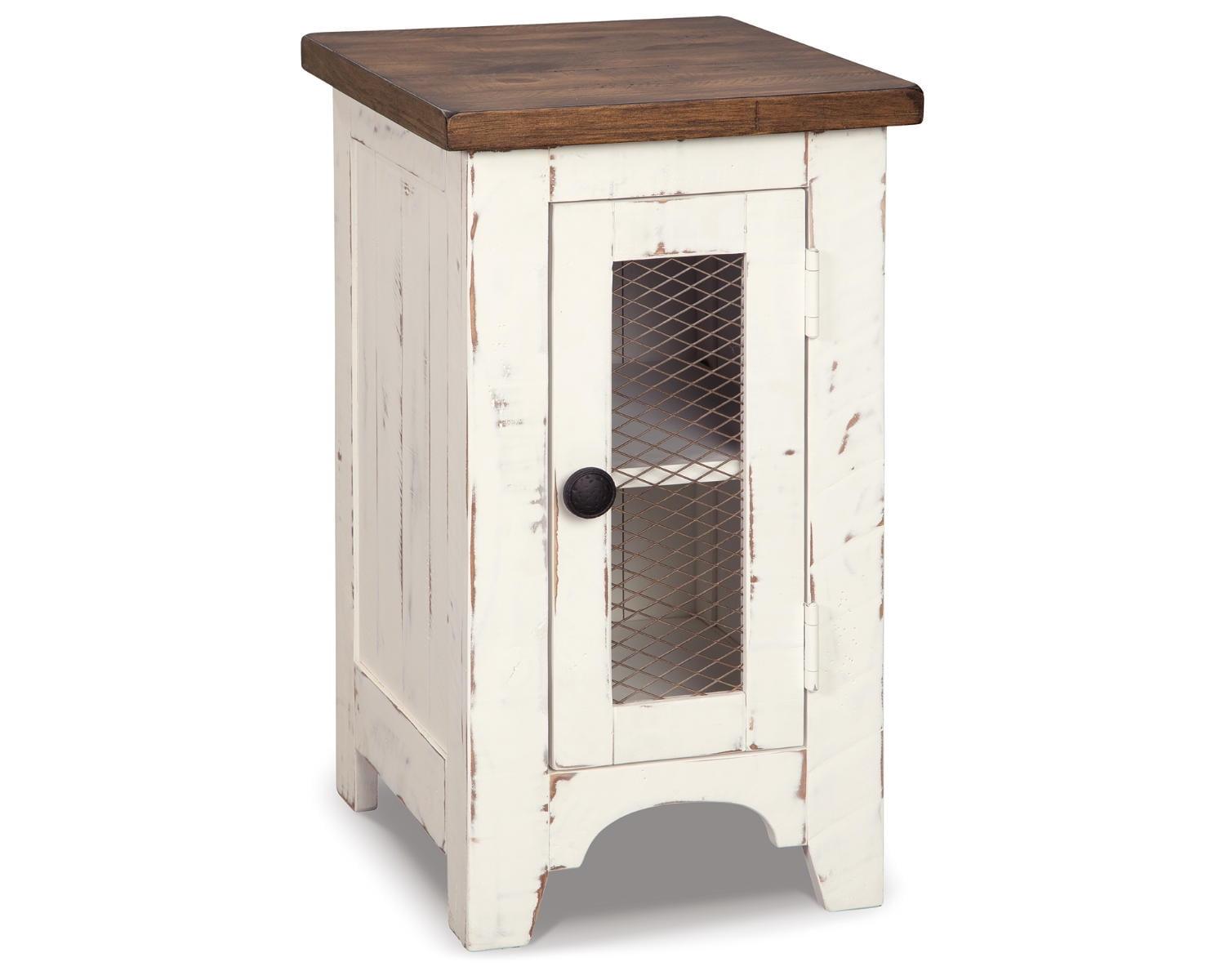 Wystfield Chair Side End Table White/Brown - Signature Design by Ashley: Rustic Storage, Adjustable Shelf