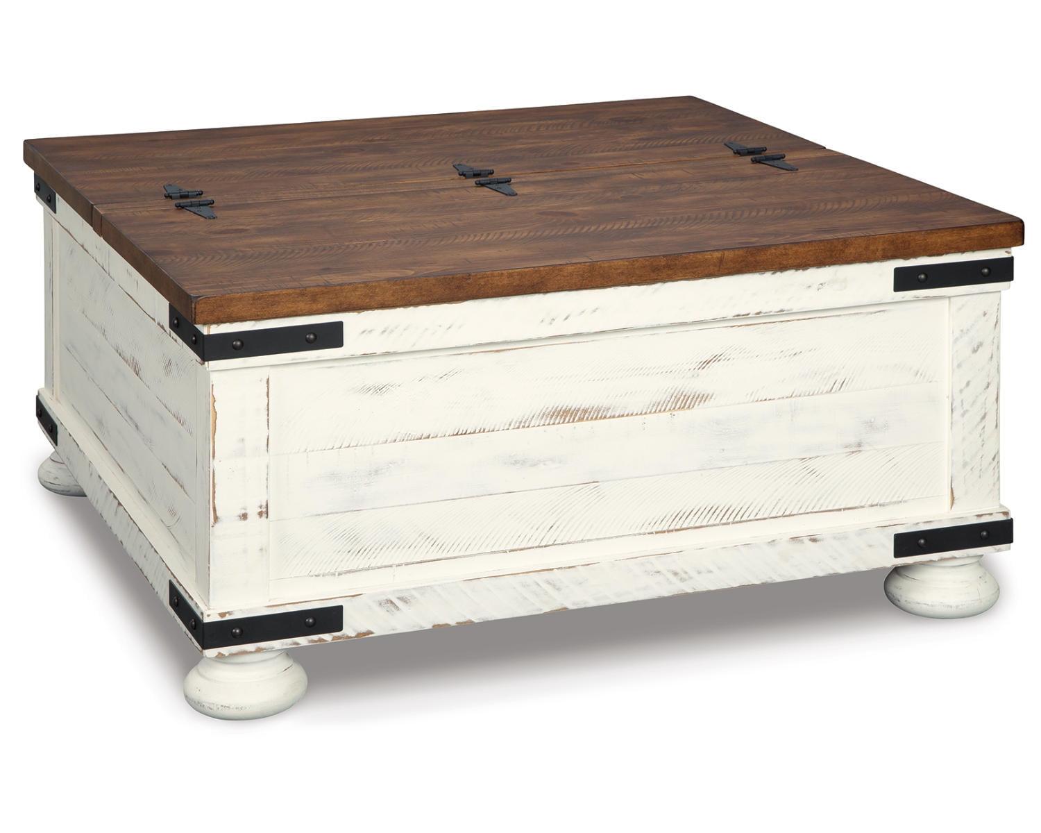 Wystfield Cocktail Table with Storage White/Brown - Signature Design by Ashley: Rectangular Lift-Top, Distressed Two-Tone Finish