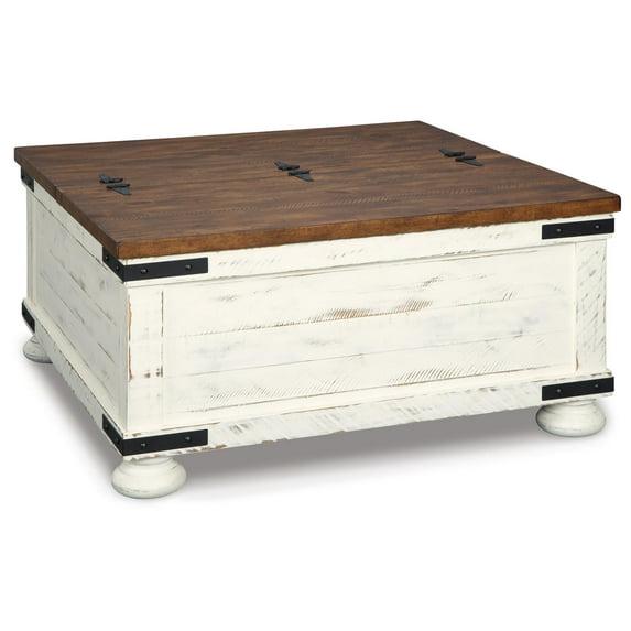 Wystfield Cocktail Table with Storage White/Brown - Signature Design by Ashley: Rectangular Lift-Top, Distressed Two-Tone Finish
