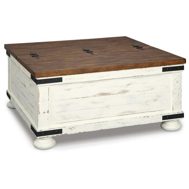 Wystfield Cocktail Table with Storage White/Brown - Signature Design by Ashley: Rectangular Lift-Top, Distressed Two-Tone Finish