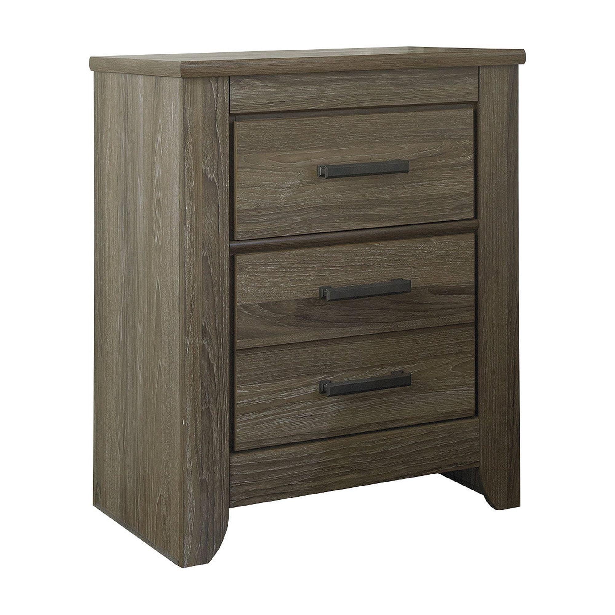 Warm Gray Transitional 3-Drawer Nightstand with Antiqued Pulls