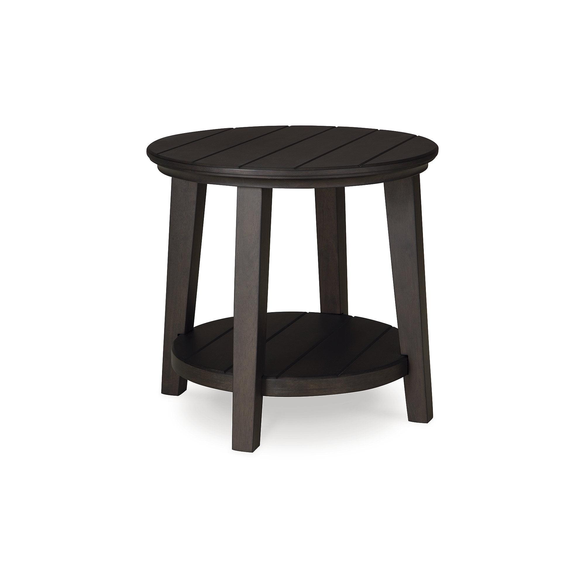 Celamar Dark Brown Round Wood End Table with Lower Shelf