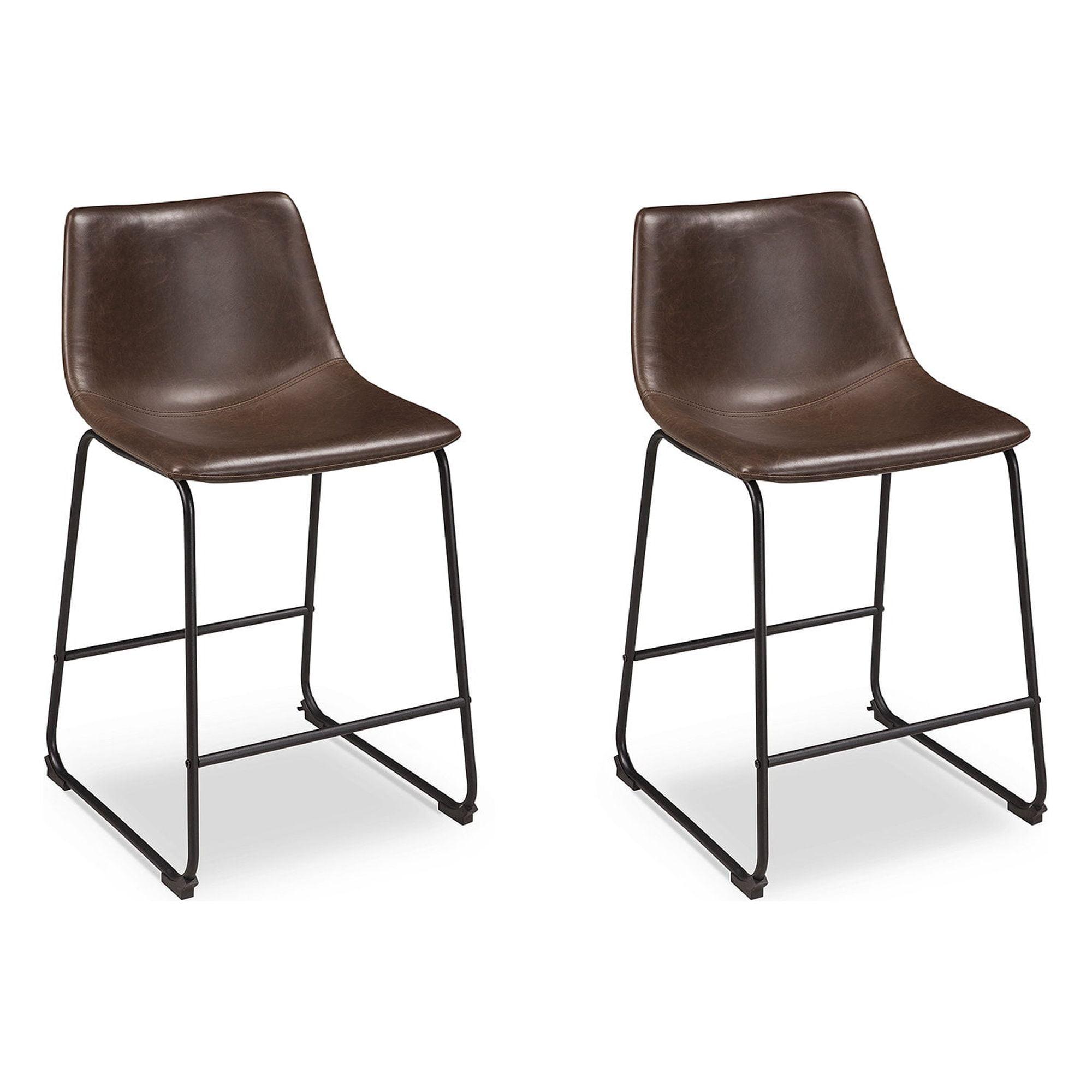 Industrial Brown Faux Leather Metal Bar Stools, Set of 2