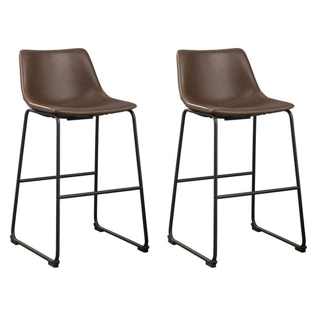 Centiar Pub Height Barstool Brown - Signature Design by Ashley: Faux Leather, Metal Base, Low Back