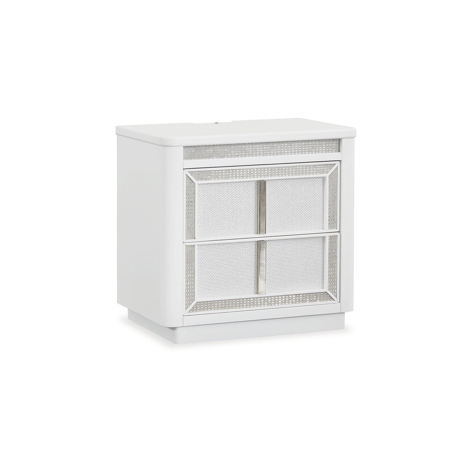 White 2-Drawer Nightstand with LED Lighting and USB Ports