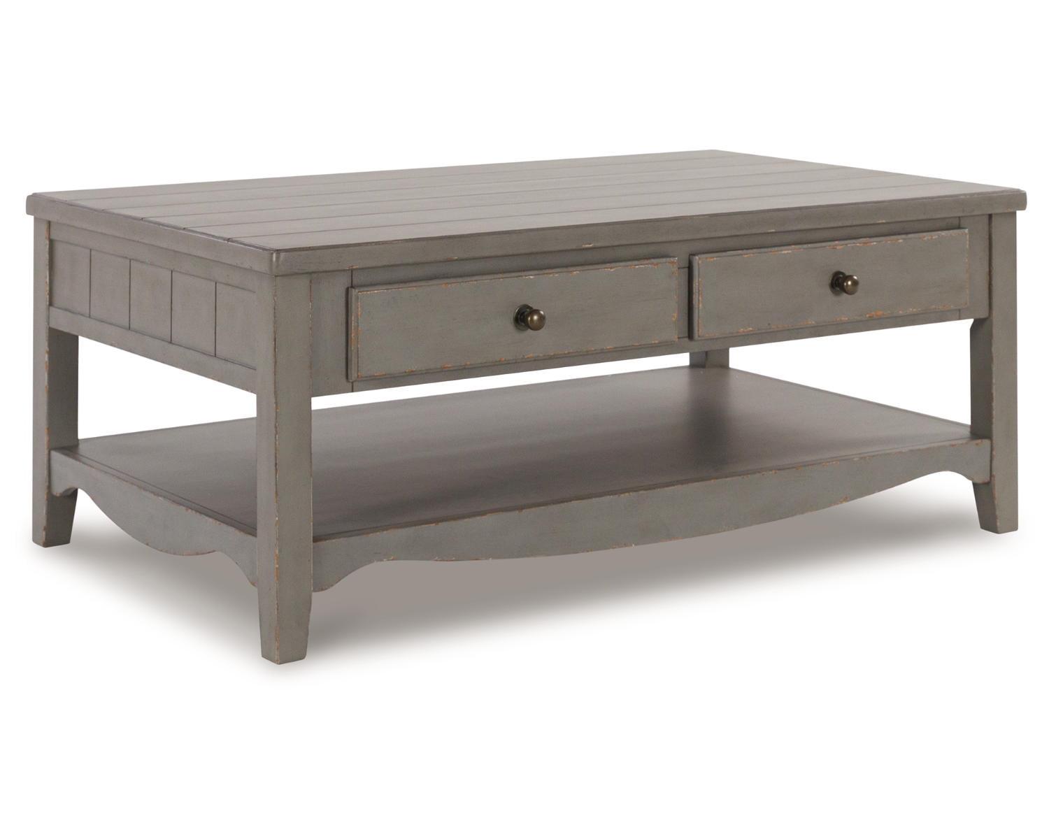 Classic European Farmhouse 50" Gray Wood Coffee Table with Storage