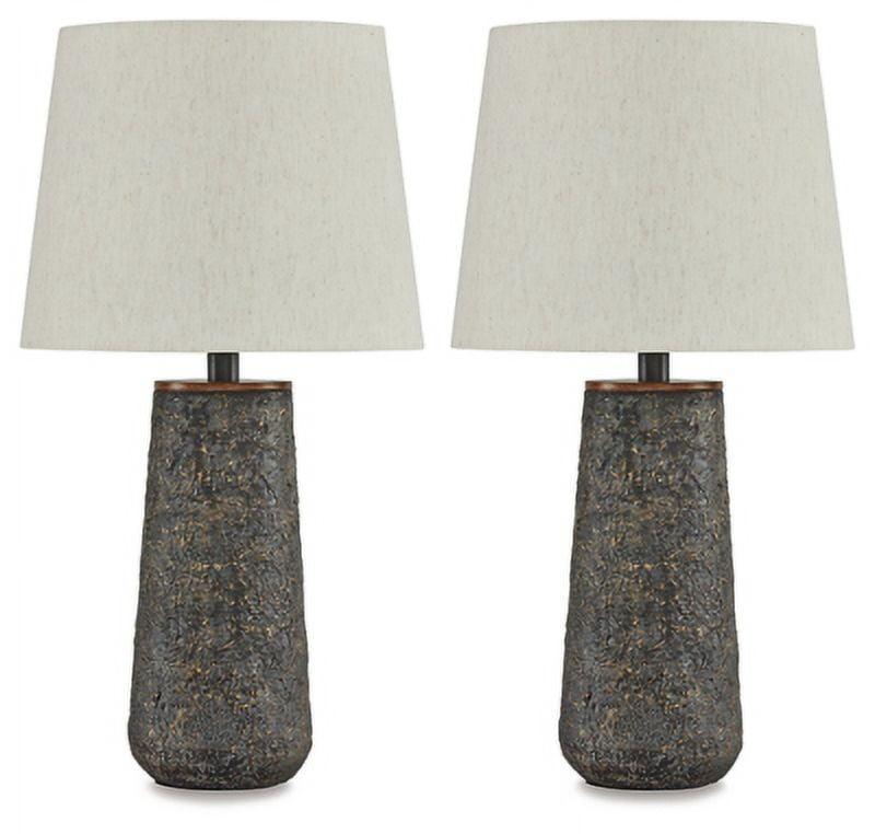 Antique Bronze Textured Table Lamp Set with Fabric Shade