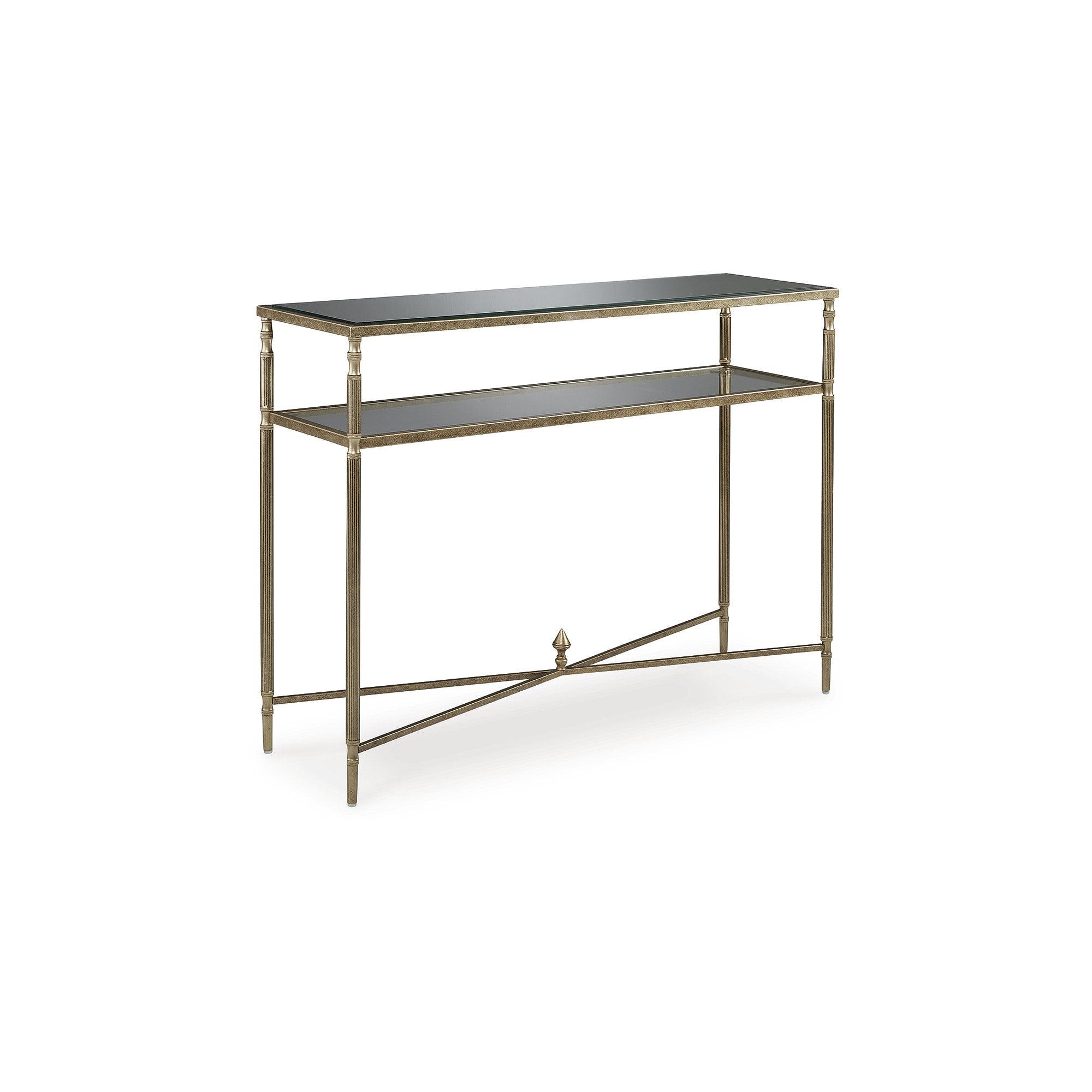 Gold Finish Mirrored Glass Hallway Table with Storage