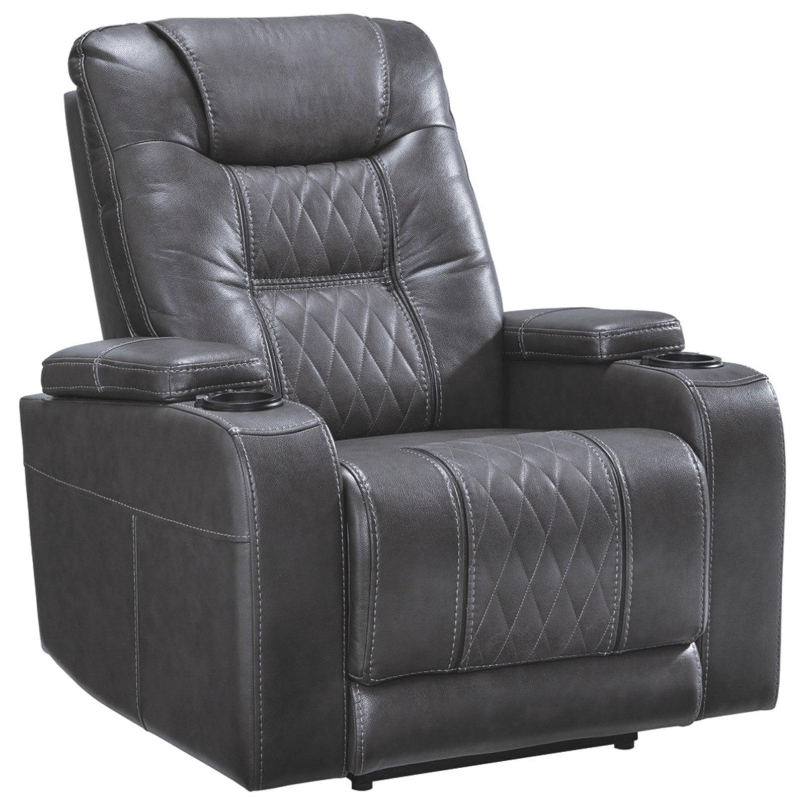 Contemporary Gray Faux Leather Power Recliner with LED Lighting